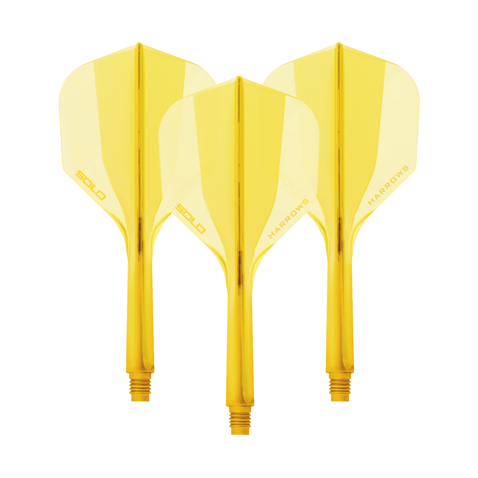 Système de flèche Harrows Solo No6 - Jaune Ein Harrows Solo No6 Flight Shaft System in Gelb mit einer Länge von 27mm. Das Bild zeigt ein Set Dart Shafts in gelber Farbe.