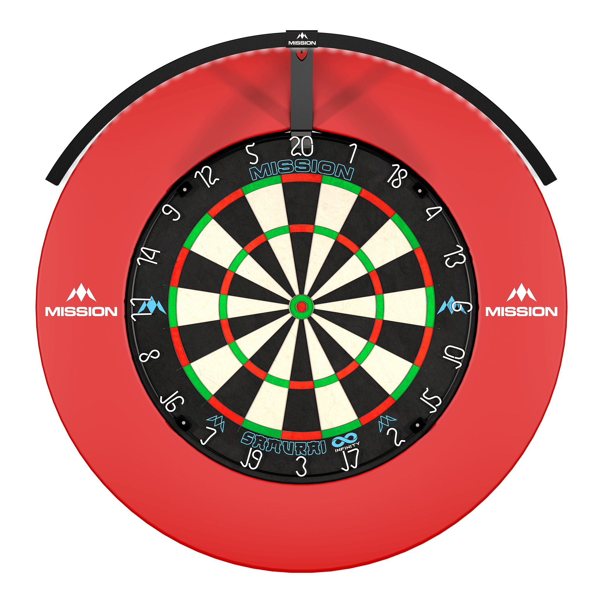 Système d'éclairage LED Mission Torus 120 - Noir Mission Torus 120 LED Beleuchtungssystem in Schwarz ist auf diesem Bild zu sehen. Es handelt sich um ein elegantes und leistungsstarkes Beleuchtungssystem für Dartspieler.