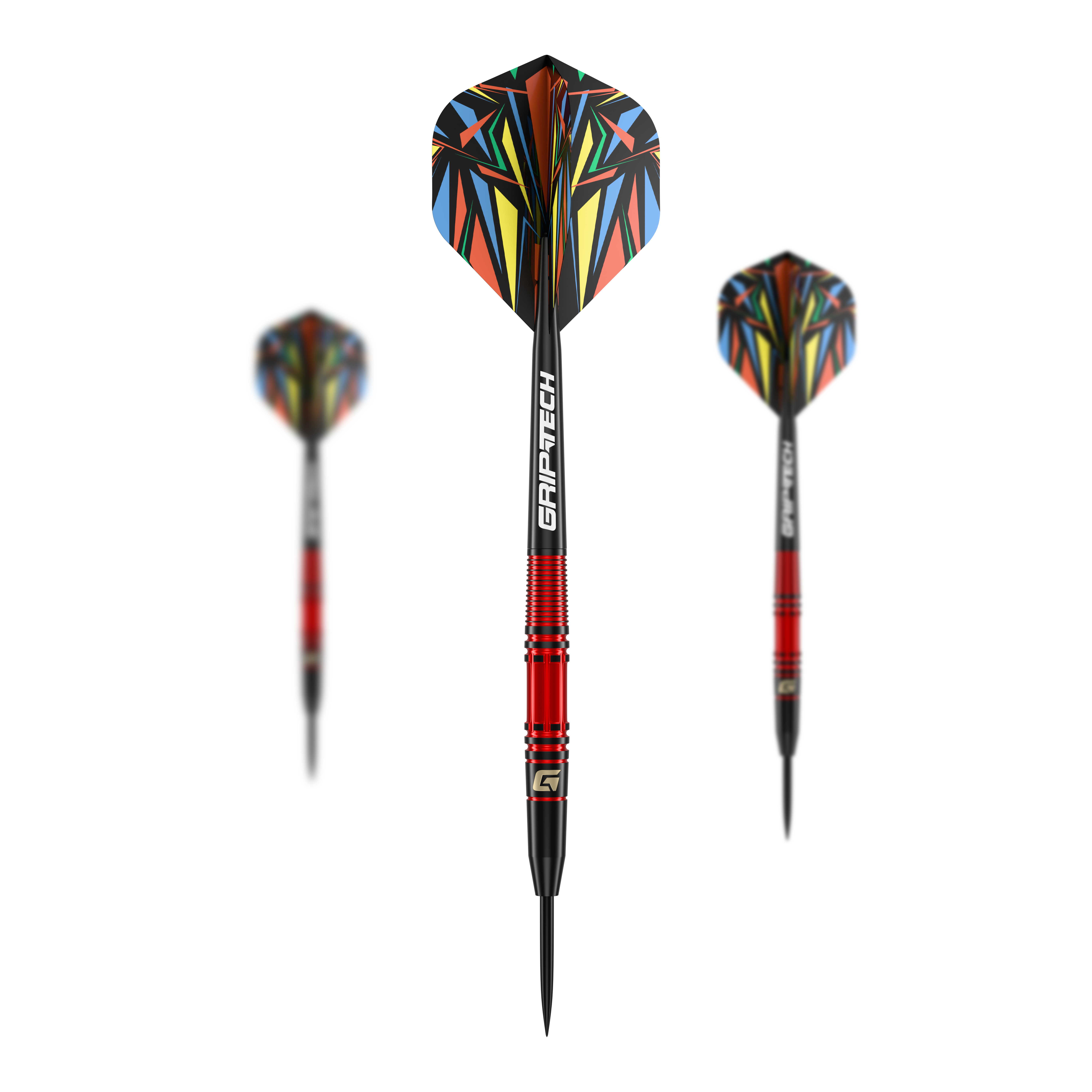 Fléchettes en acier GOAT Athlete en laiton rouge - 11 g Das Bild zeigt den GOAT Athlete Red Brass Steeldart mit einem Gewicht von 11g. Der Dart hat eine auffällige, bunte Flugfeder und einen roten Messingkörper.