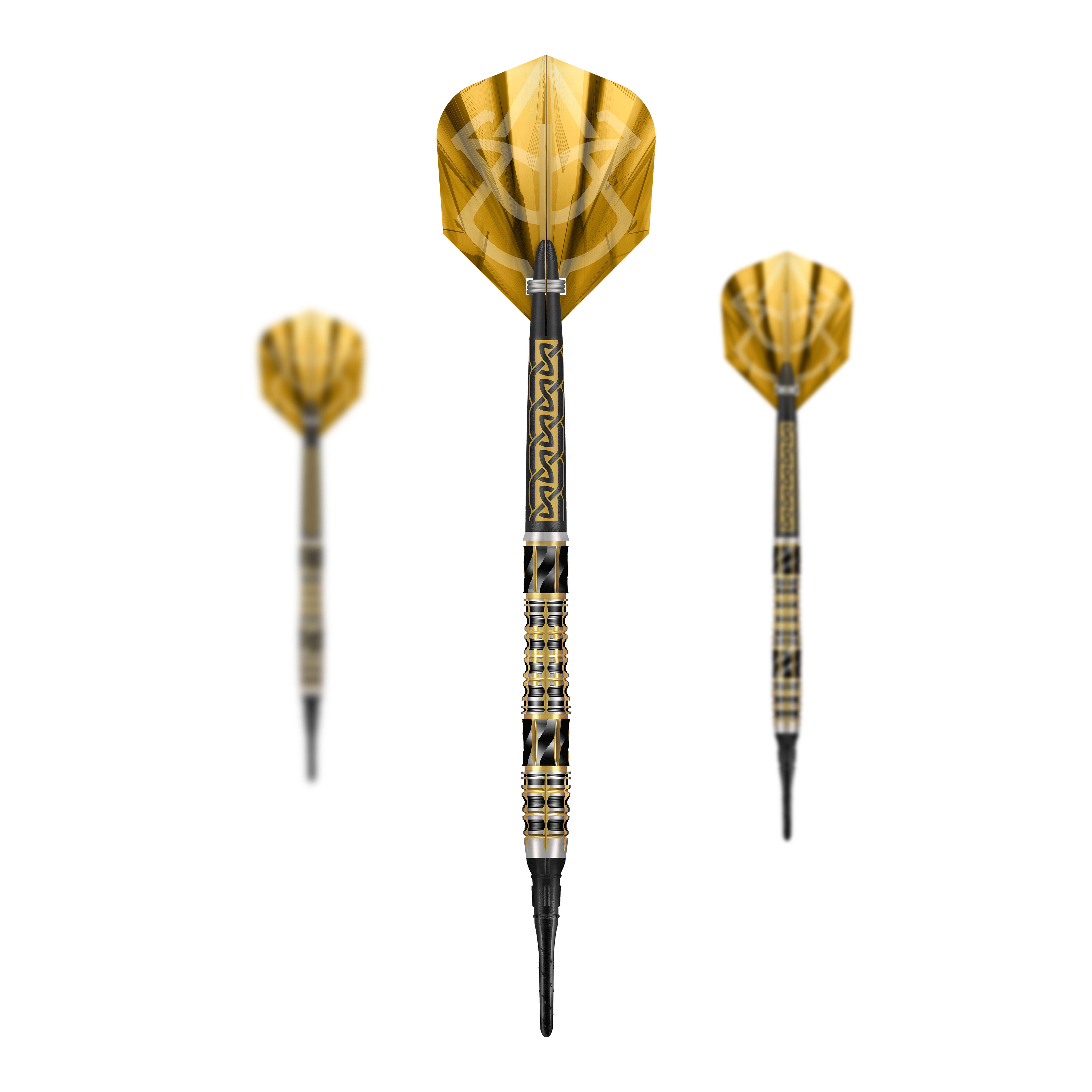 Fléchettes en mousse Shot Alchemy Auro - 20 g Abgebildet sind die Shot Alchemy Auro Softdarts mit 20g Gewicht. Der Fokus liegt auf dem Design und der Verarbeitung der Softdarts.