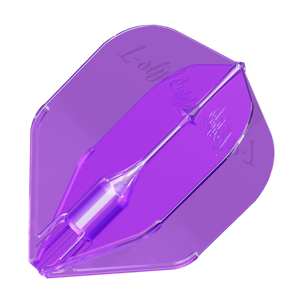 Vols L-Style Fantom L3EZ Violet Das Bild zeigt ein lilafarbenes Dartflugblatt des Modells "L-Style Fantom L3EZ". Das Flight hat eine glatte, glänzende Oberfläche und eine moderne, aerodynamische Form.