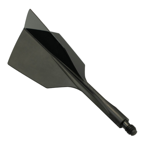 Système de vol Condor Ax 120 Noir - Étroit Das Bild zeigt das Produkt "Condor Axe 120 Flight-System Black - Narrow". Es handelt sich um einen schwarzen, schmalen Dartflight mit integriertem Schaft.