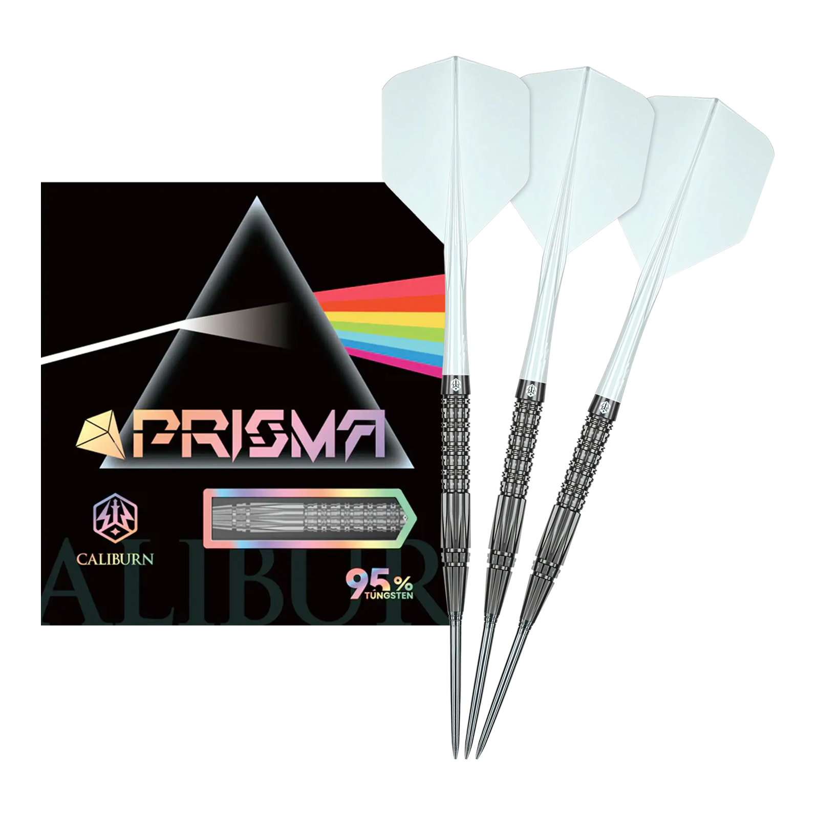 Fléchettes en acier Caliburn Prisma P2 - 20,5 g Auf dem Bild sieht man die Caliburn Prisma P2 Steeldarts, 20,5g. Diese Steeldarts bieten ein modernes Design für Turnierspieler.