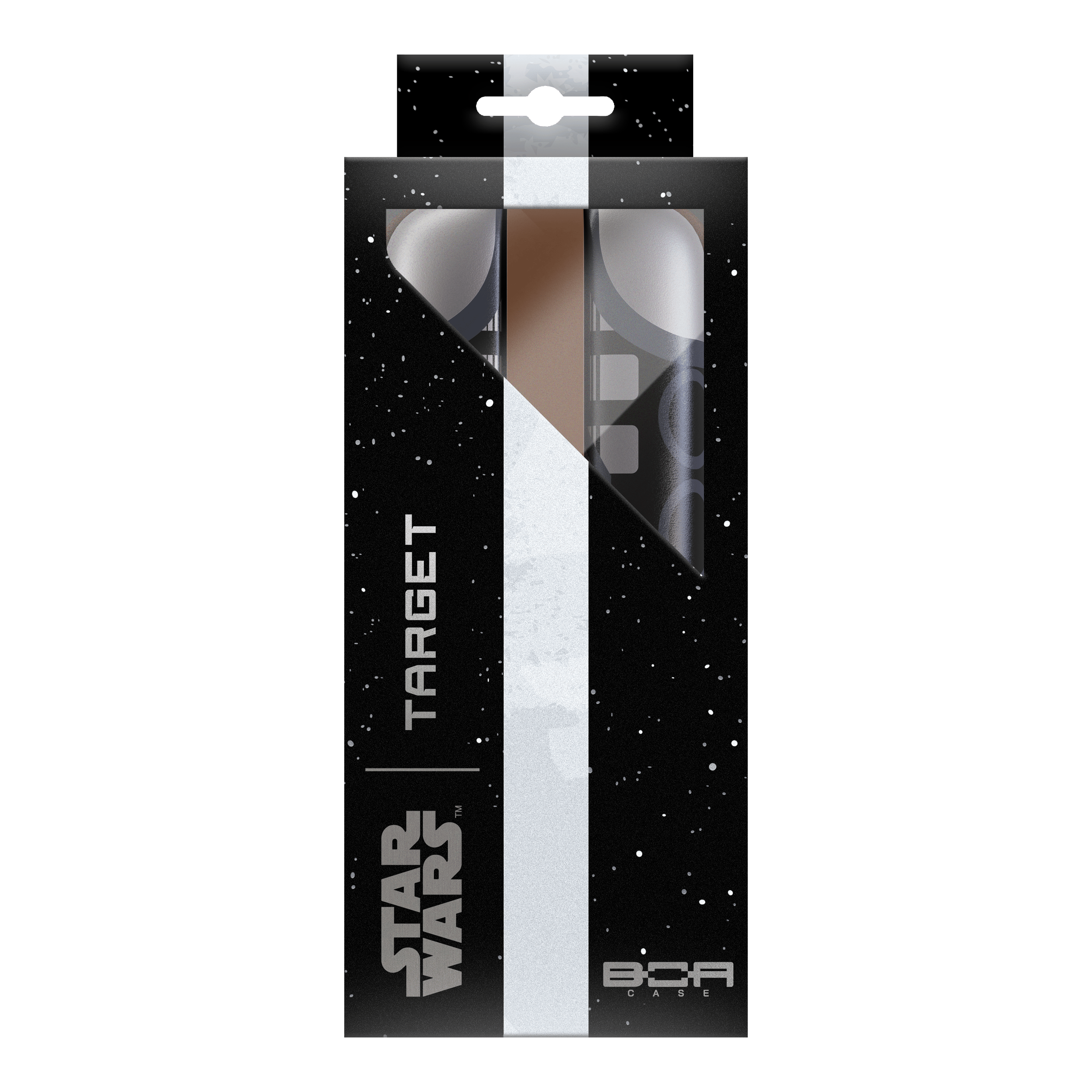 Étui à fléchettes Target Star Wars Boa - Mandalorien Dieses Bild präsentiert das Target Star Wars Boa Dartcase - Mandalorian. Das Dartcase ist im Stil der Mandalorian-Serie gestaltet.