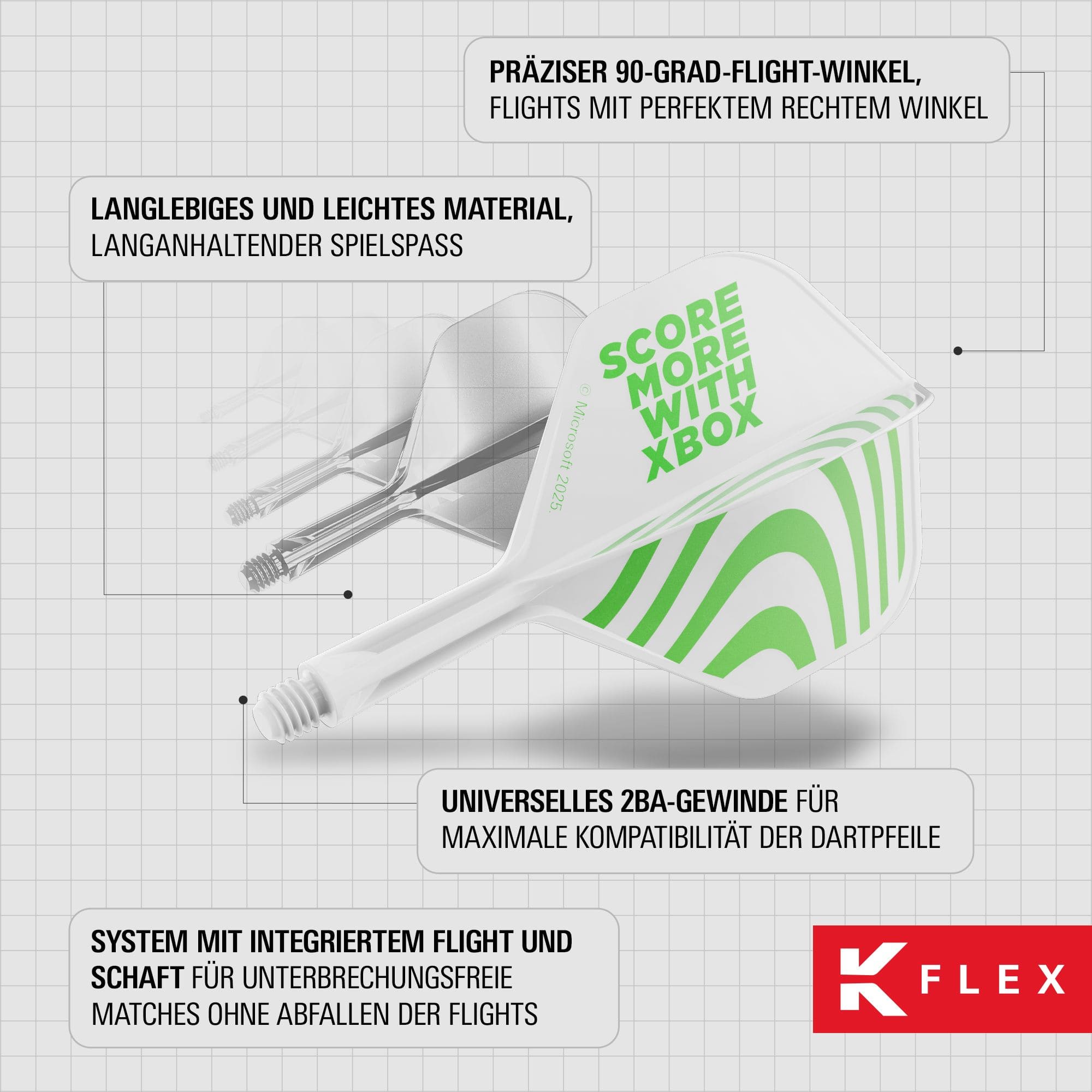 Volants standard Target Xbox K-Flex n° 2 - Blanc Abgebildet sind die Target Xbox K-Flex No2 Standard Flights in Weiß. Sie sind speziell für Xbox Dartpfeile konzipiert.