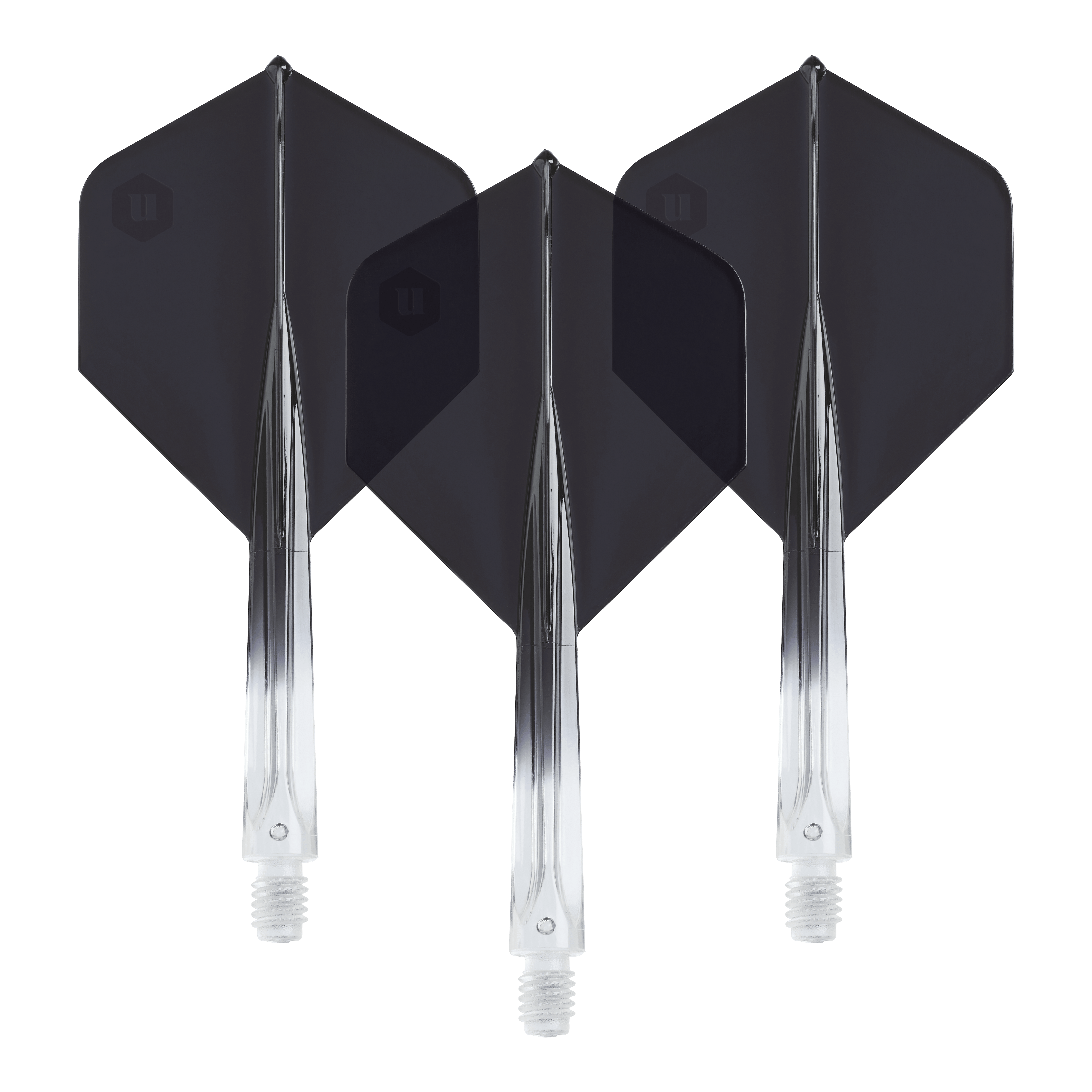 Volants standard bicolores Unicorn Forge n°2 - Noir transparent Die Unicorn Forge Two Tone No2 Standard Flights in Schwarz sind hier abgebildet. Das Produkt besteht aus klaren und schwarzen Dartflights.