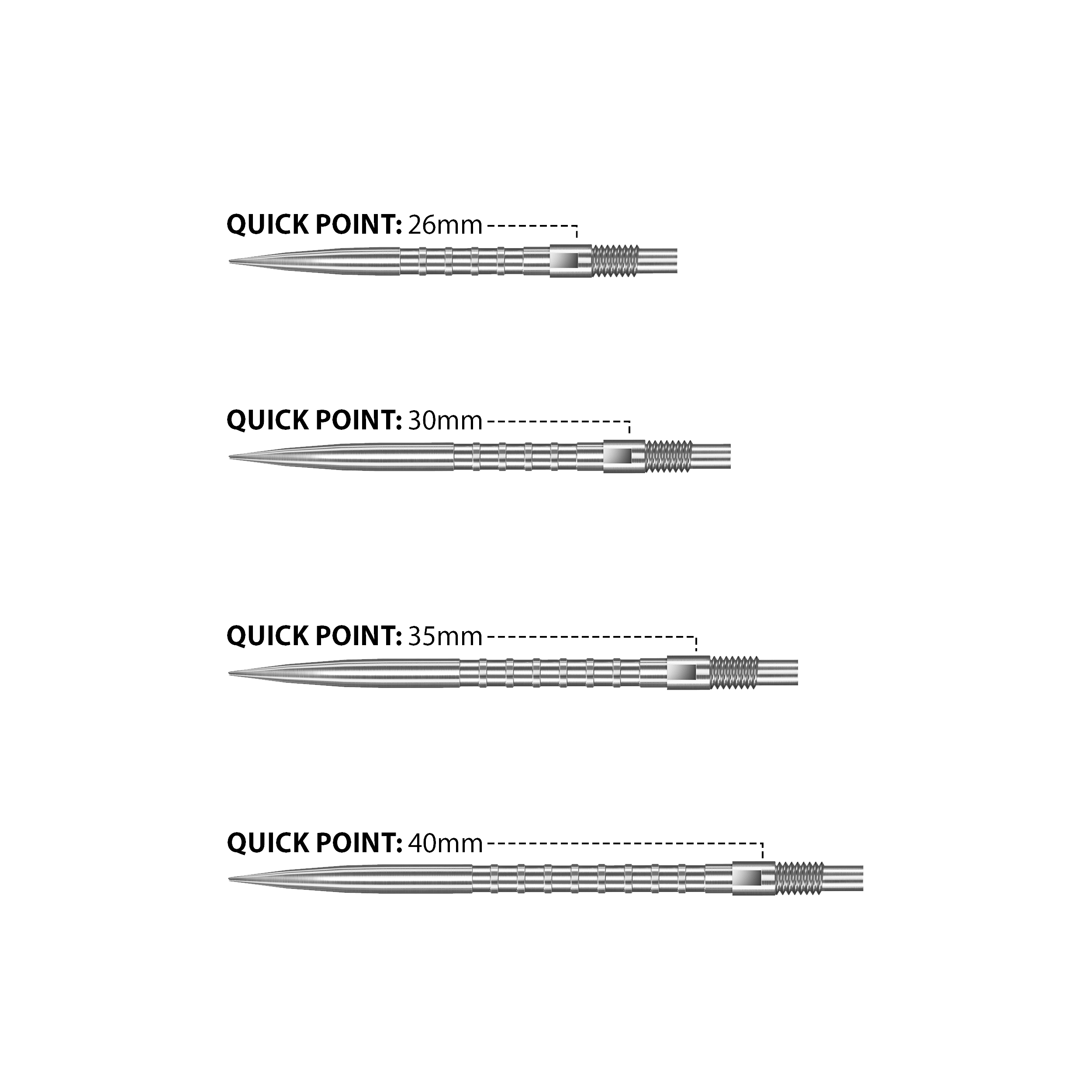 Pointes de fléchettes Harrows Quick Point Heavy Metal - Argent Das Bild zeigt Harrows Quick Point Heavy Metal Dartspitzen in Silber. Diese Dartspitzen bieten eine gute Griffigkeit und Langlebigkeit.
