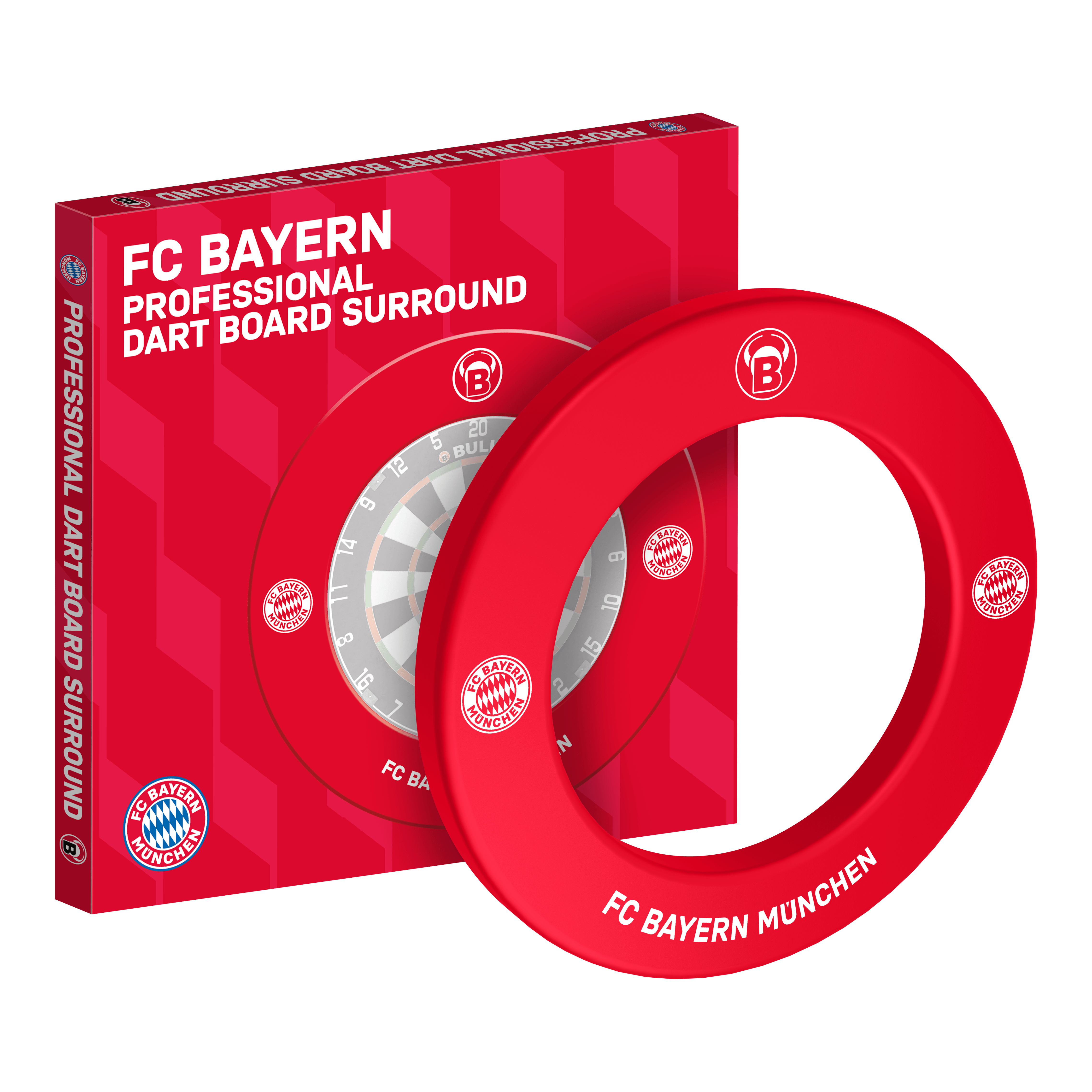 Bulls FC Bayern Munich Cible de fléchettes Premium Surround Abgebildet ist das Bulls FC Bayern München Premium Dartboard Surround. Die Dartboard-Umrandung ist im Stil des FC Bayern München gestaltet.