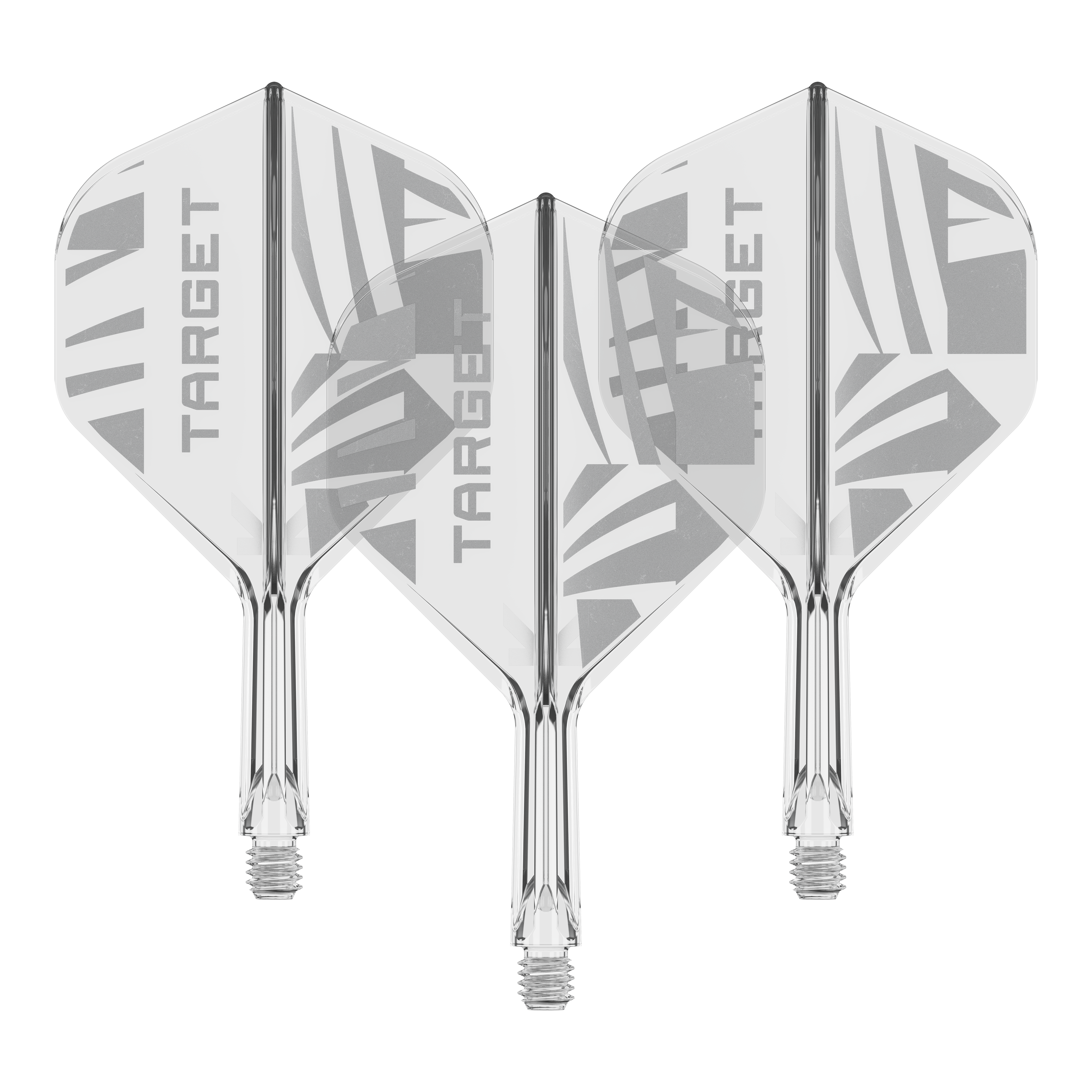 Abgebildet ist ein Set Target K-Flex Clear No2 Standard Flights in 19 mm. Die Anordnung ist nebeneinander.