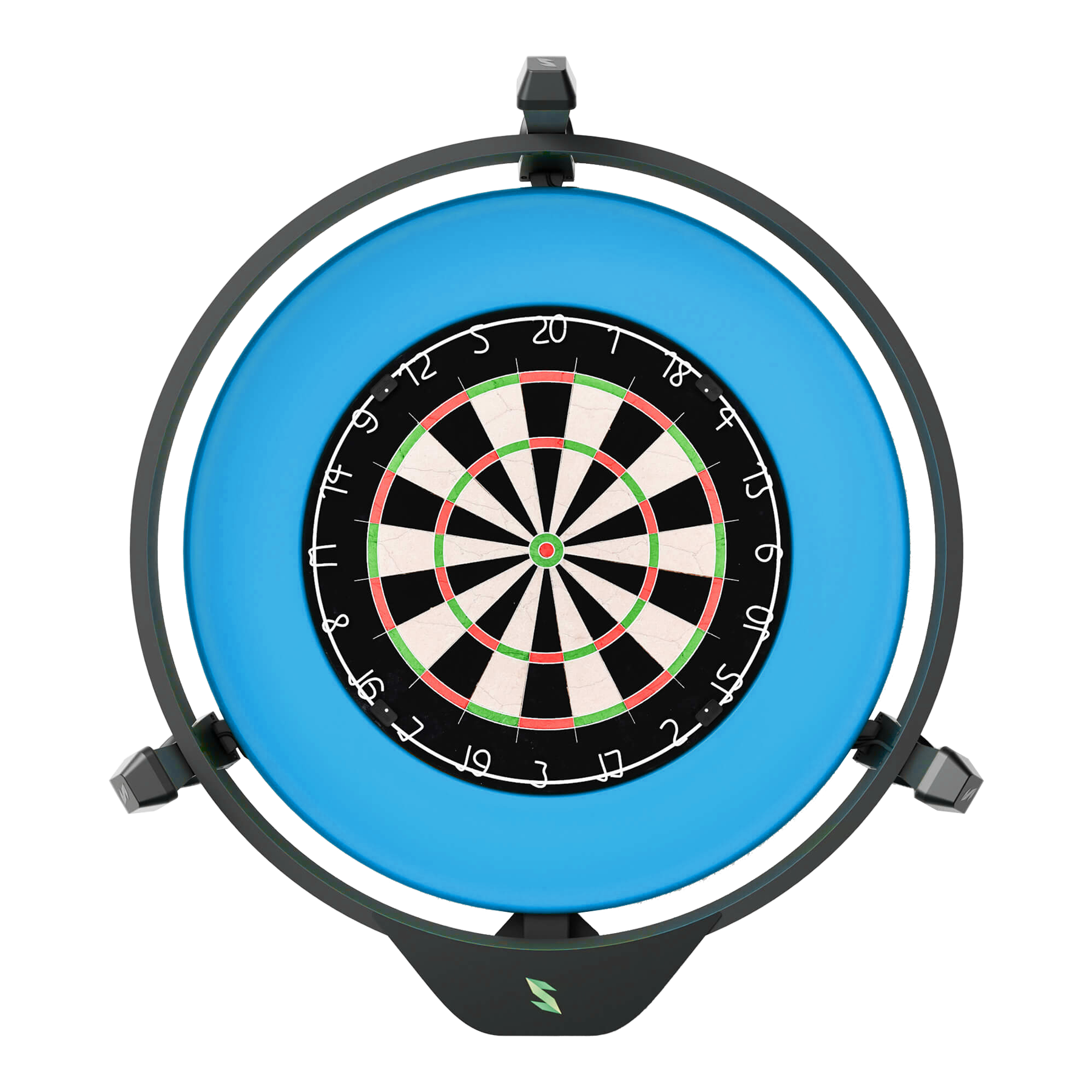 Scolia Home 2 FLEX - Système de notation électronique automatique avec anneau lumineux 2026 Dieses Bild zeigt das Produkt "Scolia Home 2 FLEX - Elektronisches Score-System mit Beleuchtungsring". In der Mitte befindet sich eine Dartscheibe, die von einem leuchtenden blauen Ring umgeben ist.