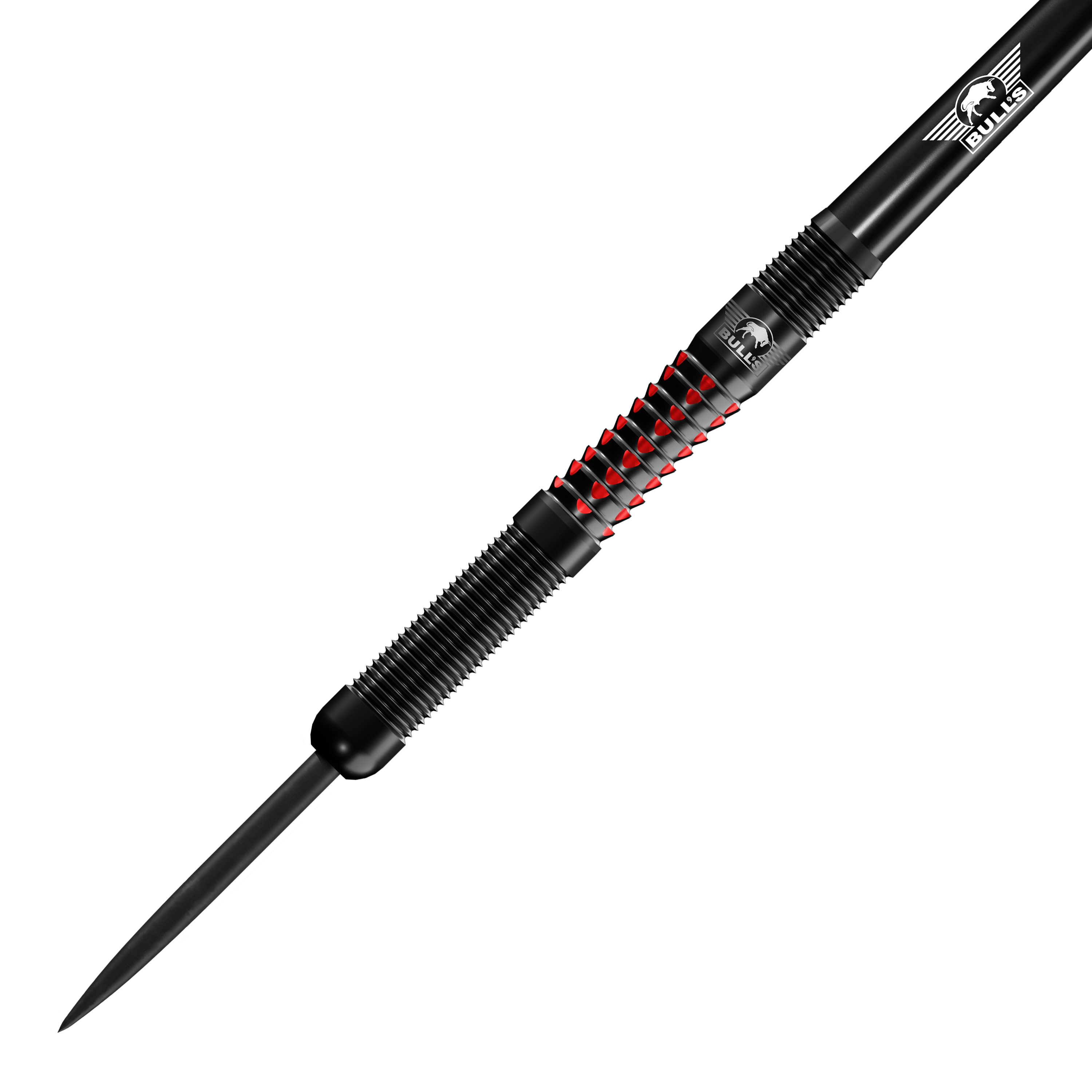 Fléchettes en acier Bulls NL Benjamin Pratnemer - 20 g Auf dem Bild ist der Bulls NL Benjamin Pratnemer Steeldart mit 20g Gewicht zu sehen. Der Dart hat ein schwarzes Design mit roten Akzenten und feinen Rillen für besseren Halt.