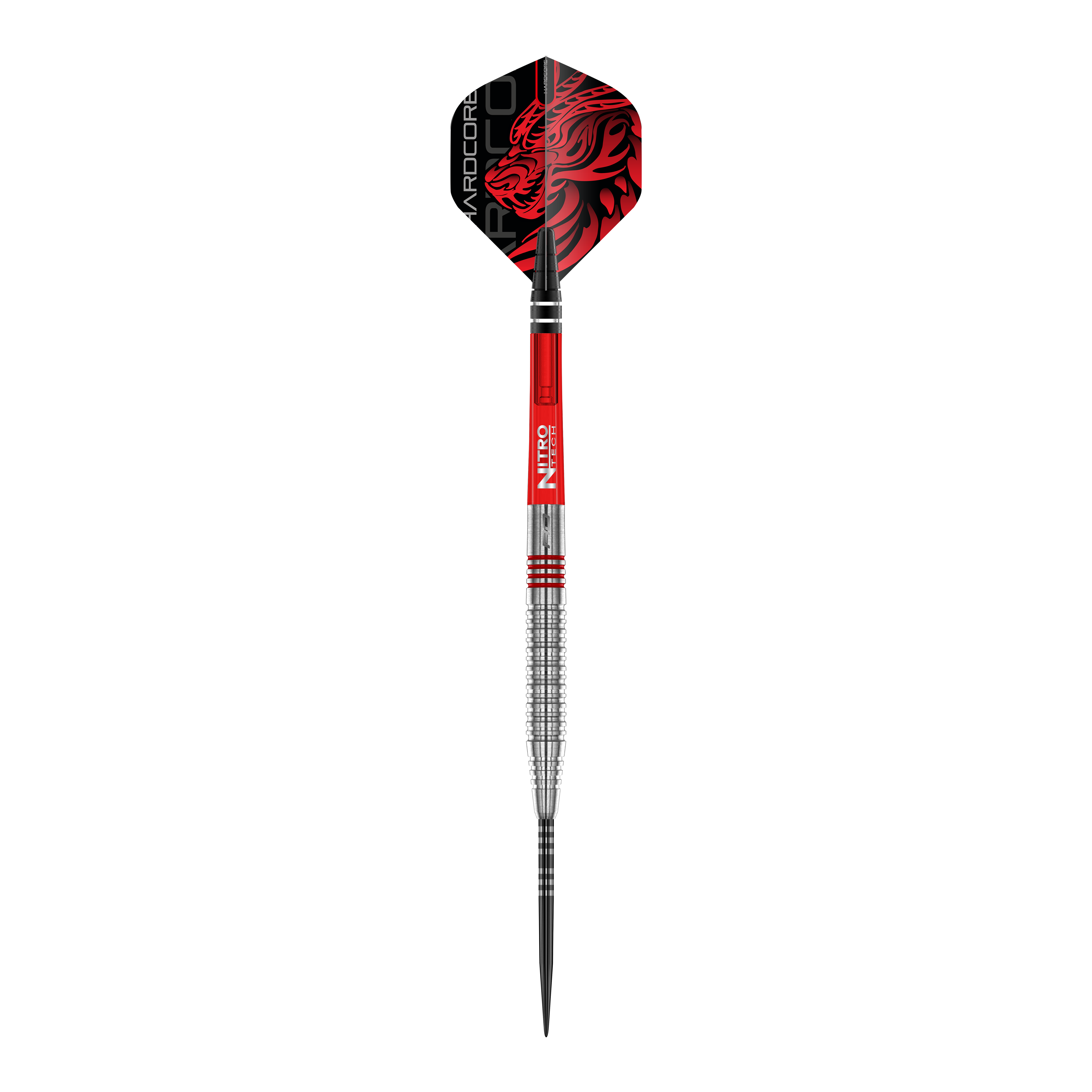 Red Dragon Jonny Clayton Original 2 fléchettes en acier Auf dem Bild ist ein Steeldart der Marke "Red Dragon Jonny Clayton Original 2" zu sehen. Der Dart hat ein auffälliges Design mit roten und silbernen Elementen sowie einem roten Drachenmotiv auf dem Flight.