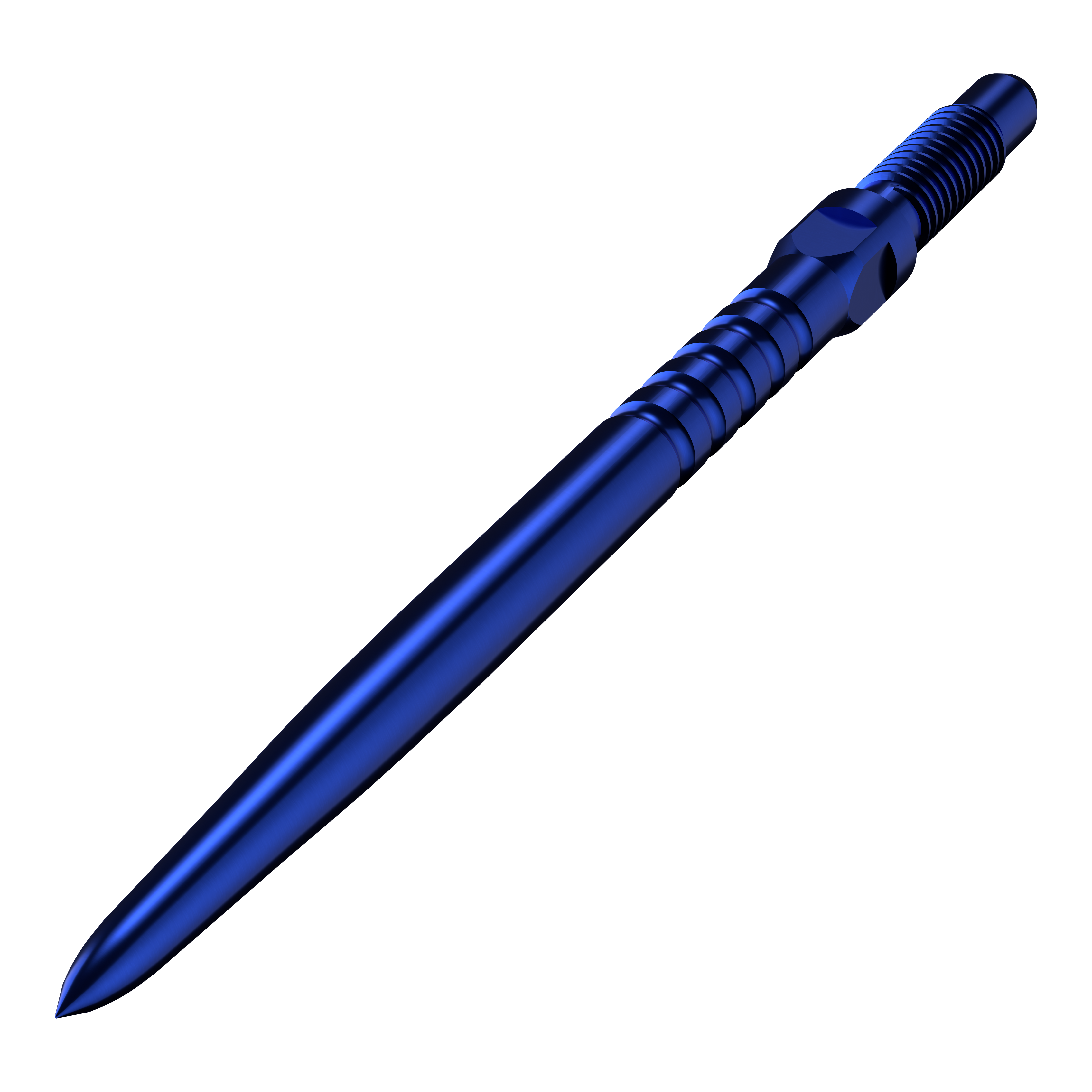Pointes de fléchettes convertibles Bulls NL - Grip annelé - Bleues Das Bild zeigt ein Produkt namens BU57713_BullsNL_Convertible_Points_RingedGrip_Blau_32mm_2. Vermutlich ist es ein blauer Dartspitze mit Ringed Grip und 32mm Länge.