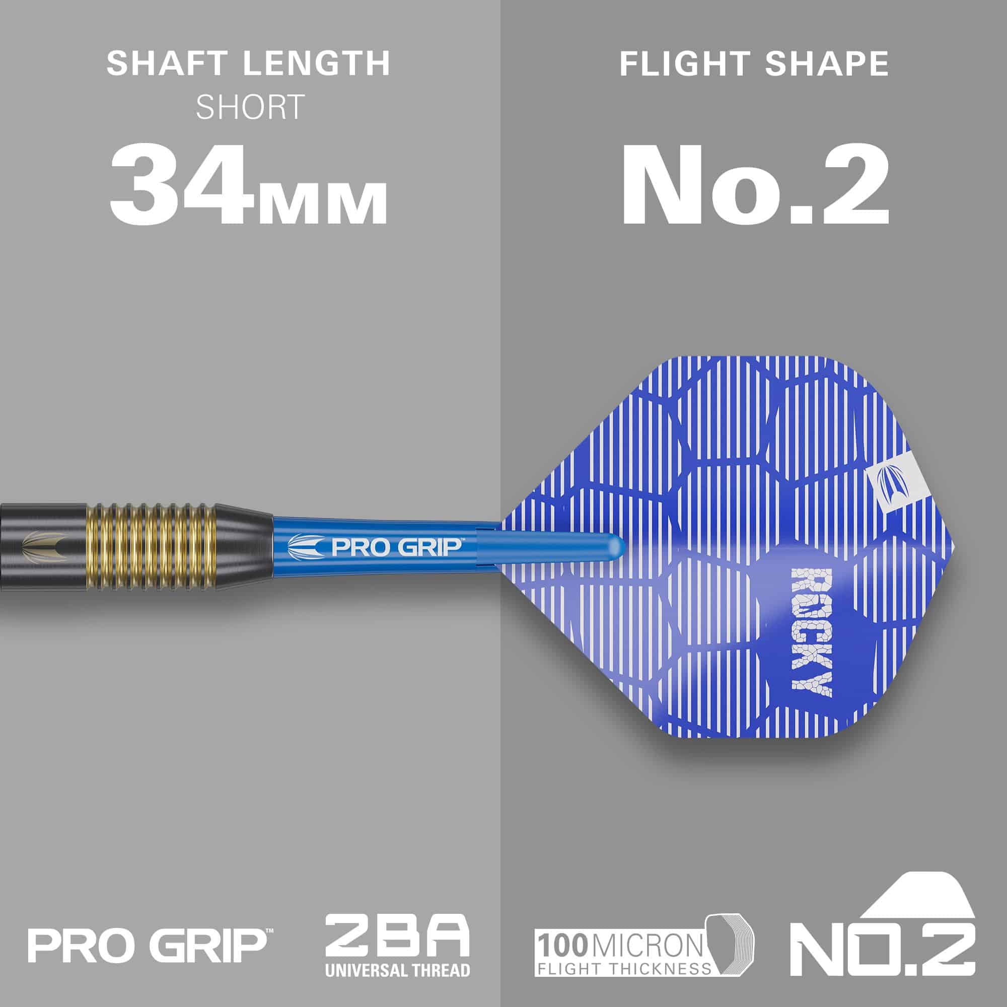 Fléchettes souples en laiton Target Josh Rock - 18 g Das Bild zeigt den Target Josh Rock Brass Softdart mit einem Gewicht von 18g. Der Dart hat eine kurze Schaftlänge von 34 mm und eine Flight-Form Nummer 2.