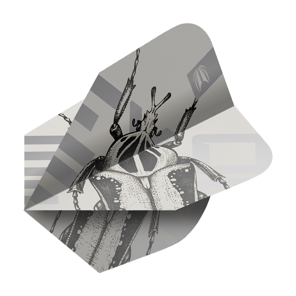 Vols Target Pro Ultra Exo 2.0 Ten-X - 3 jeux Dieses Bild zeigt ein Dartflight-Set mit dem Namen "Target Pro Ultra Exo 2.0 Ten-X Flights - 3 Sets". Das Flight-Design ist in Schwarz-Weiß gehalten und zeigt eine detaillierte Zeichnung eines Käfers.