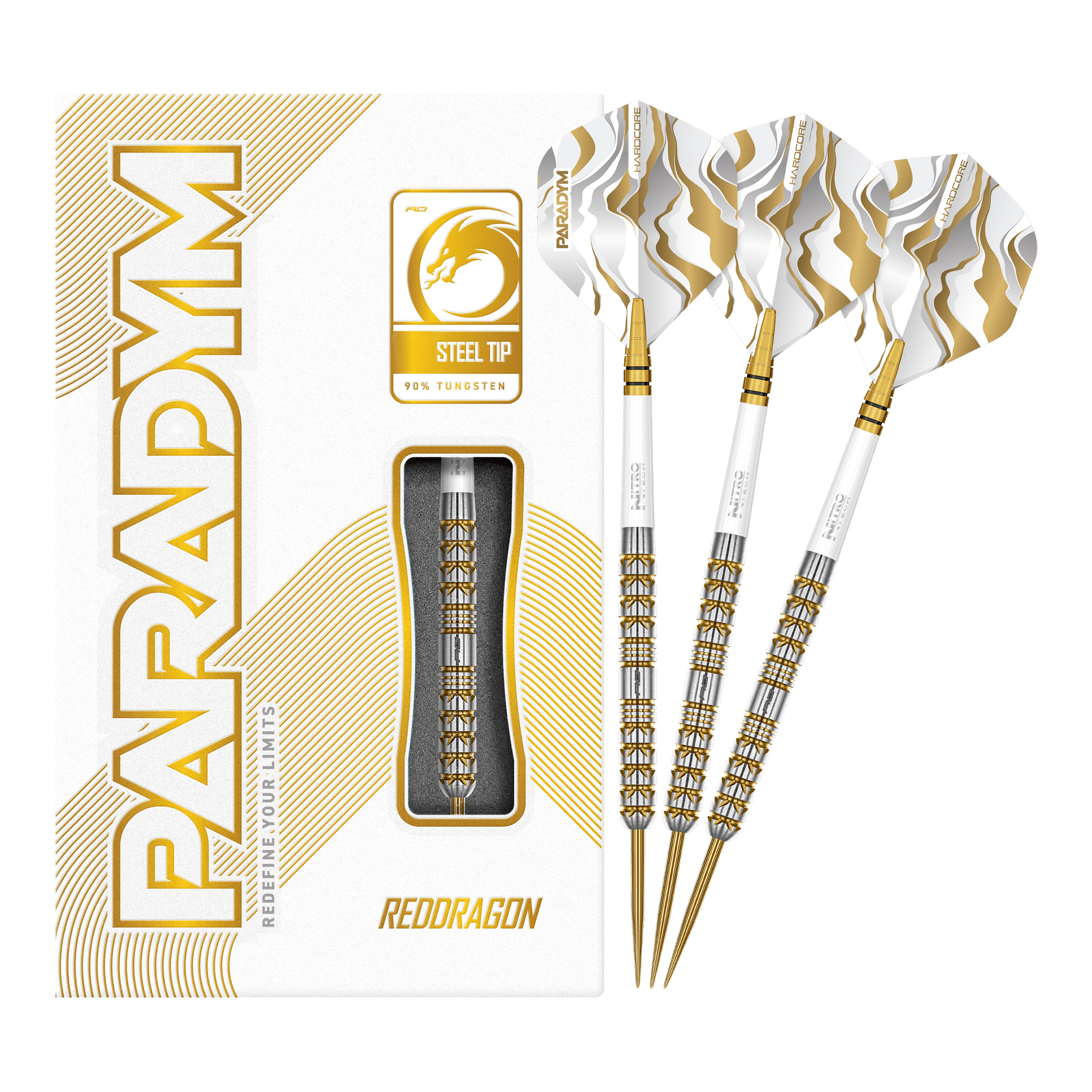 Fléchettes en acier Red Dragon Paradym Gold Parallel Abgebildet sind die Red Dragon Paradym Gold Parallel Steeldarts in voller Länge. Diese Steeldarts zeichnen sich durch ein geradliniges und glänzendes Design aus.