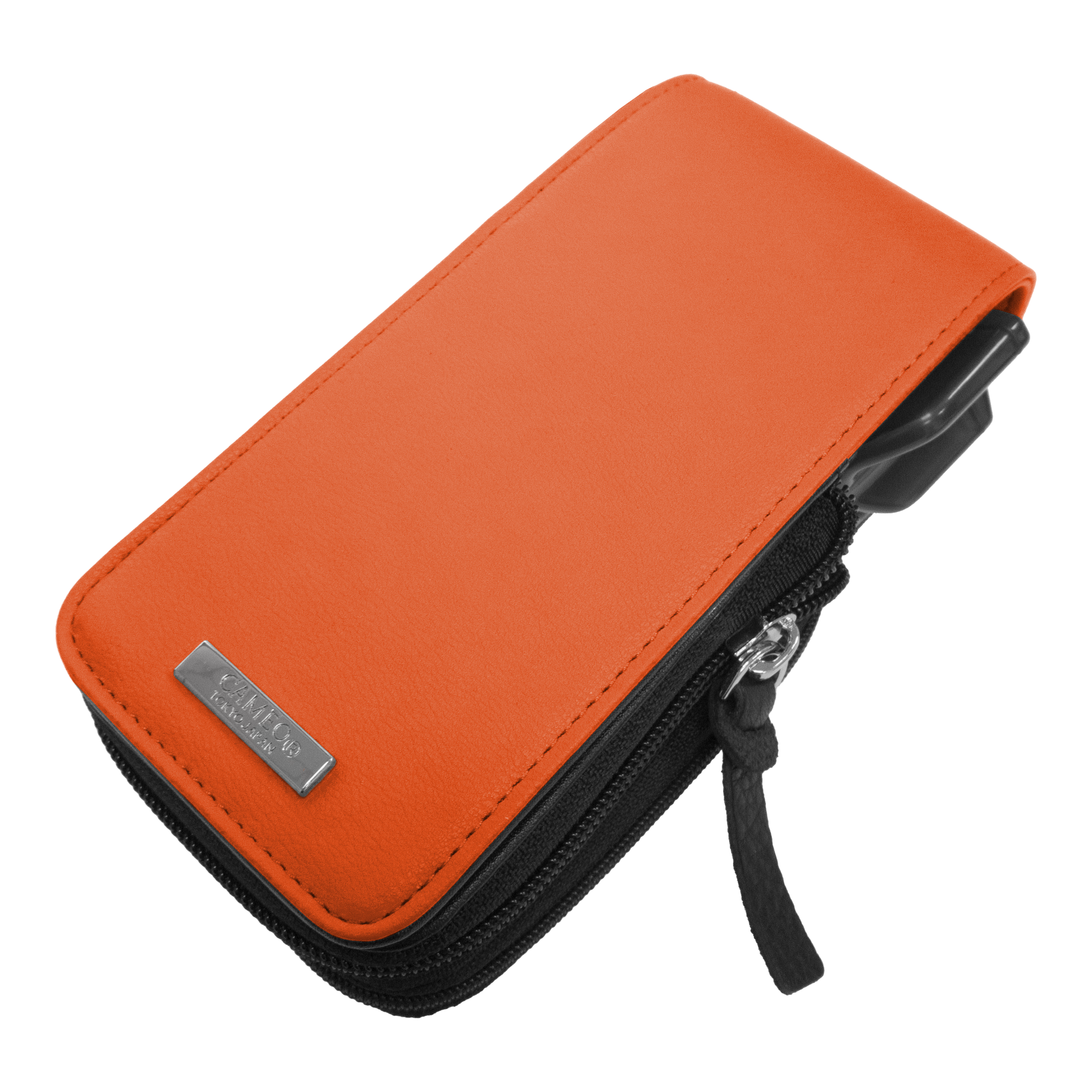 Étui à fléchettes Cameo Garment 2.5 Das Bild zeigt ein orangefarbenes Etui mit Reißverschluss. Es ist vermutlich für das Aufbewahren von Darts oder Dartzubehör gedacht.