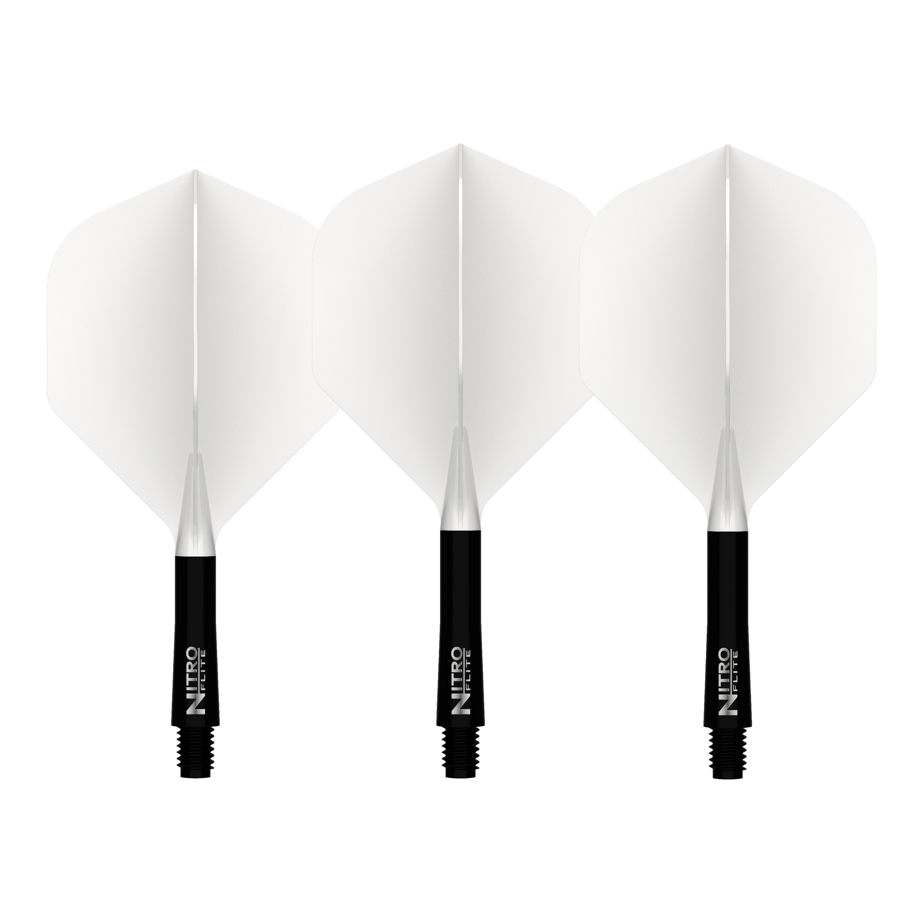 Ailettes Red Dragon Nitroflite à tige noire et ailettes blanches n° 2 Abgebildet ist der Red Dragon Nitroflite Black Shaft White Flights No2. Es handelt sich um einen Dart-Schaft in Schwarz mit weißen Flights.