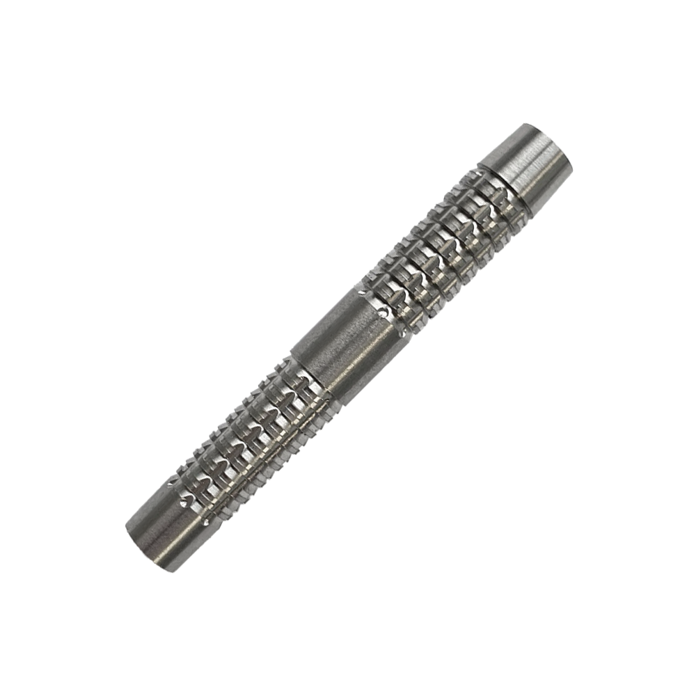 Corps de fléchettes souples McDart SilverGrip - 20 g Das Bild zeigt einen McDart SilverGrip Softdart Barrel mit einem Gewicht von 20g. Der Barrel ist aus Metall und hat eine strukturierte, griffige Oberfläche.