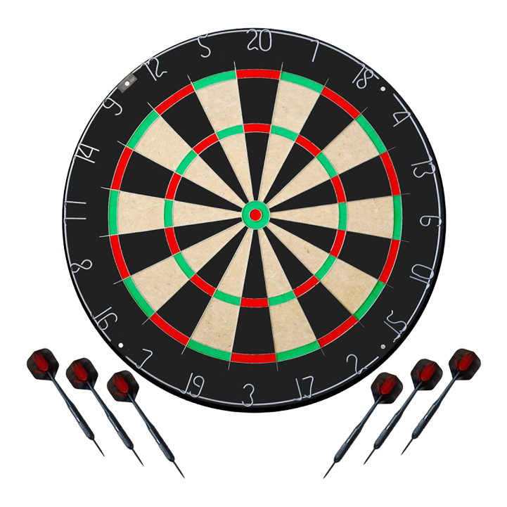 Jeu de fléchettes Karella BullOut comprenant 2 jeux de fléchettes en acier Das Bild stellt das Karella Dartboard BullOut Set mit zwei Sets Steeldarts dar. Es bietet alles, was man für ein direktes Dartspiel benötigt.