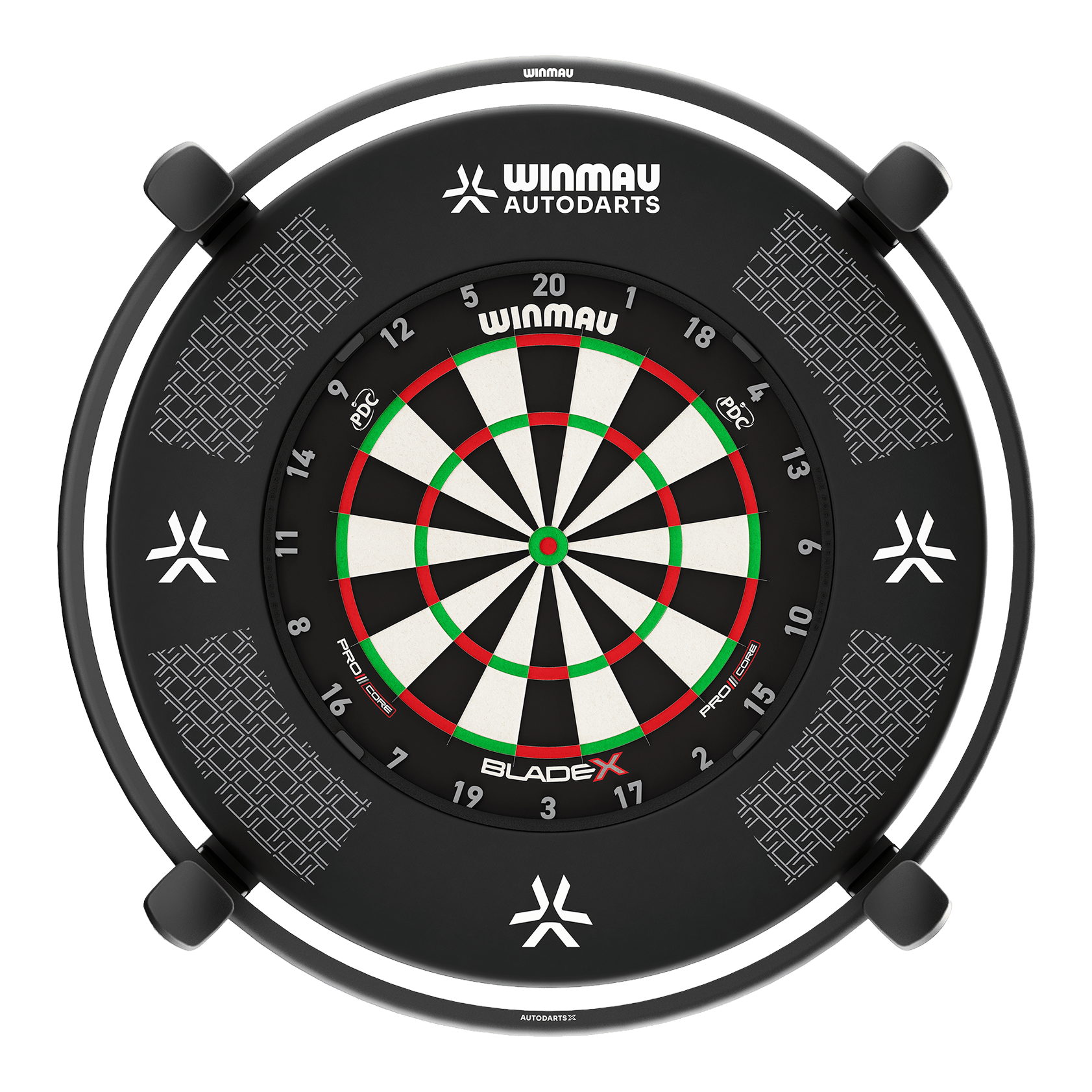 Système de notation automatique Winmau Autodarts X Gezeigt wird das Winmau Autodarts X Autoscoring-System. Das Gerät erleichtert das Zählen der Darts-Punkte durch seine automatische Erkennung.
