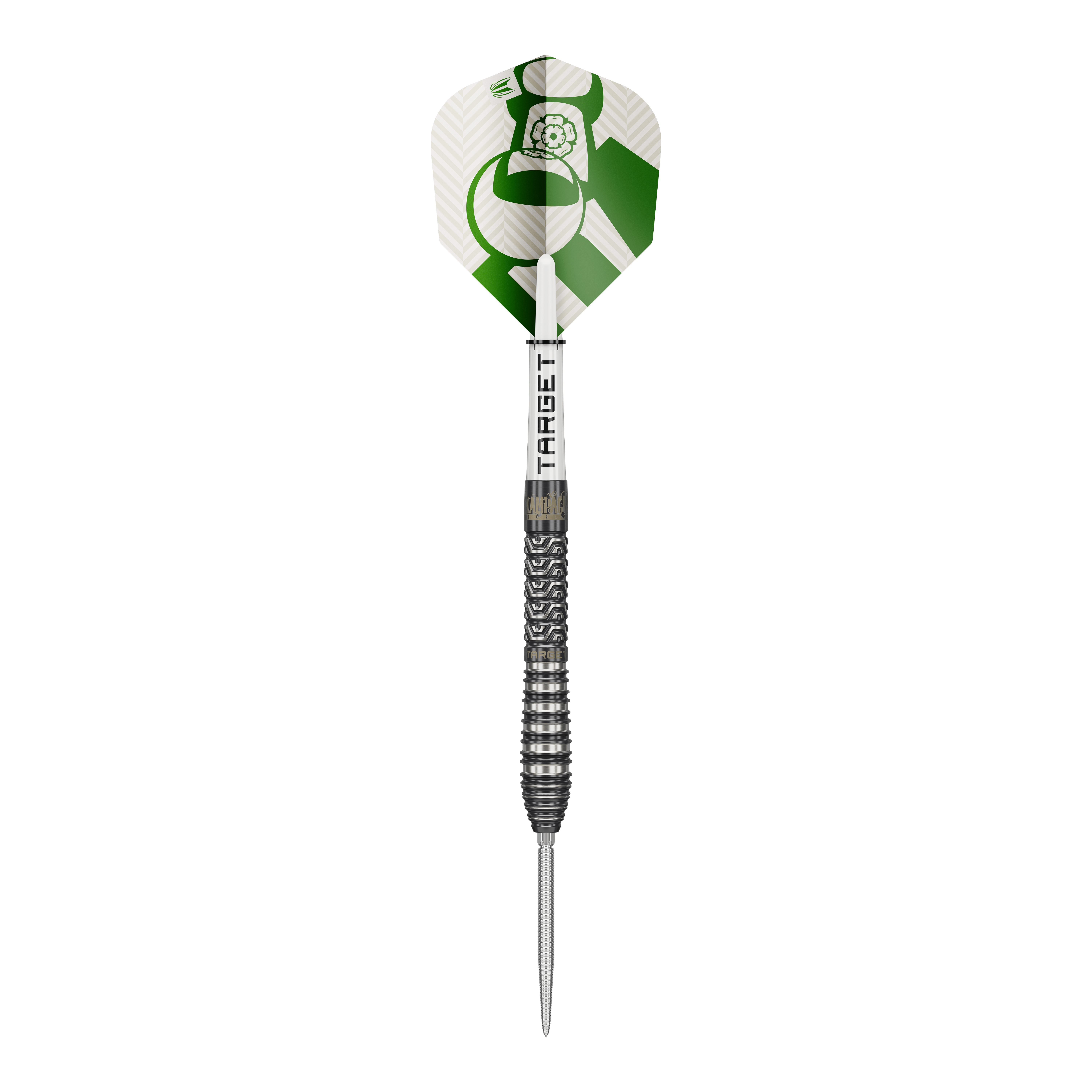 Fléchettes en acier Target Charlie Manby Swiss Points Zu sehen ist Target Charlie Manby Swiss Points Steeldarts. Das Bild präsentiert einen einzelnen Dart aus dem Set.