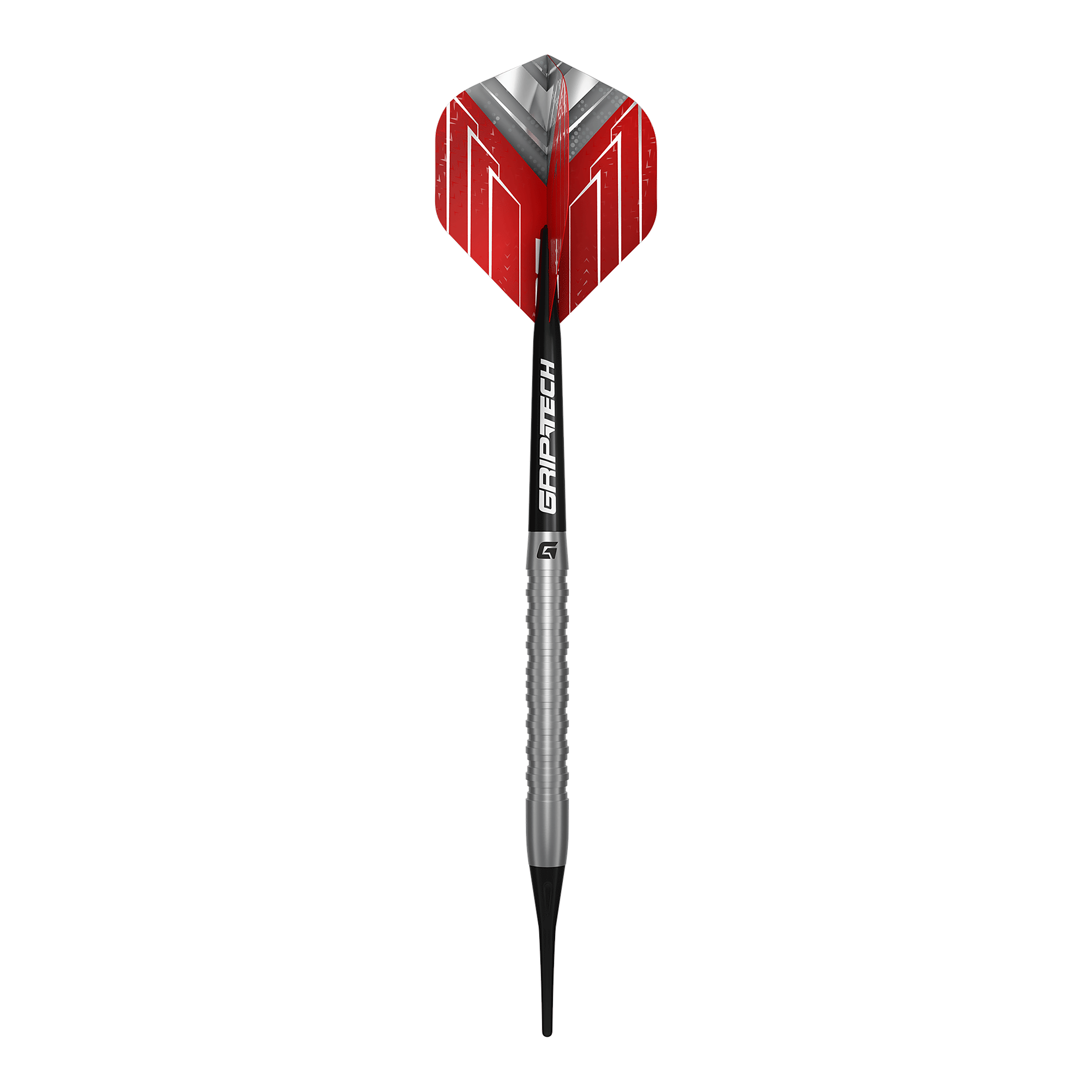 Fléchettes souples GOAT Podium Silver - 18 g Das Bild zeigt die GOAT Podium Silver Softdarts mit 18g. Dieses Softdart-Modell ist in Silberfarbe gestaltet.