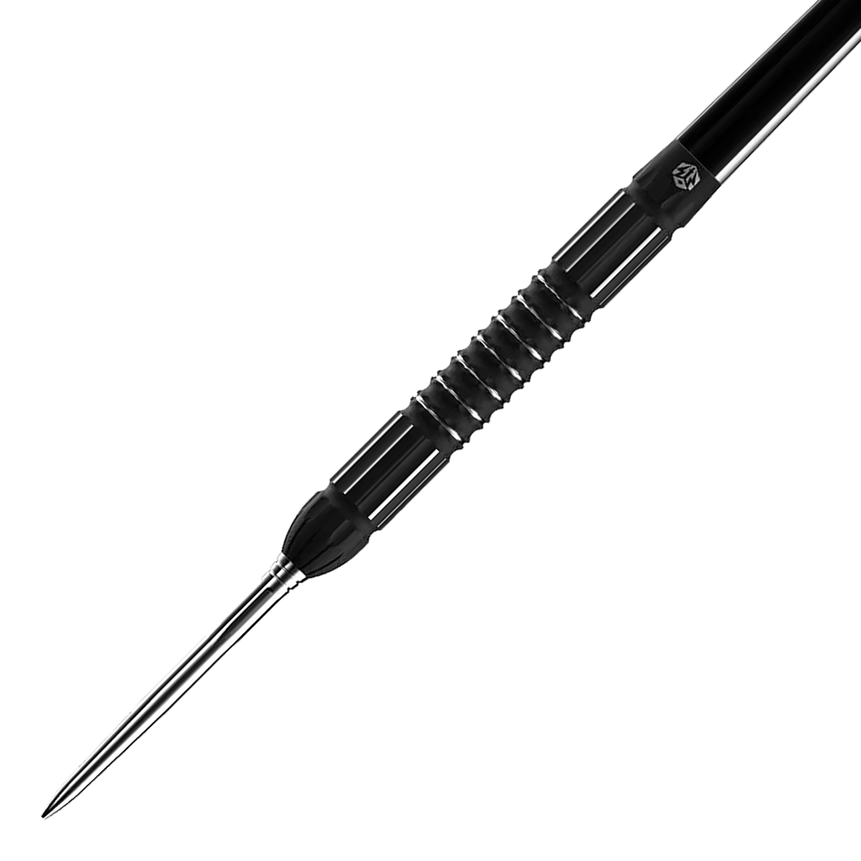 Fléchettes en acier Caliburn Sword S2 Das Bild zeigt den Caliburn Sword S2 Steeldart. Der Dartpfeil hat ein schwarzes, geriffeltes Griffstück und eine silberne Spitze.