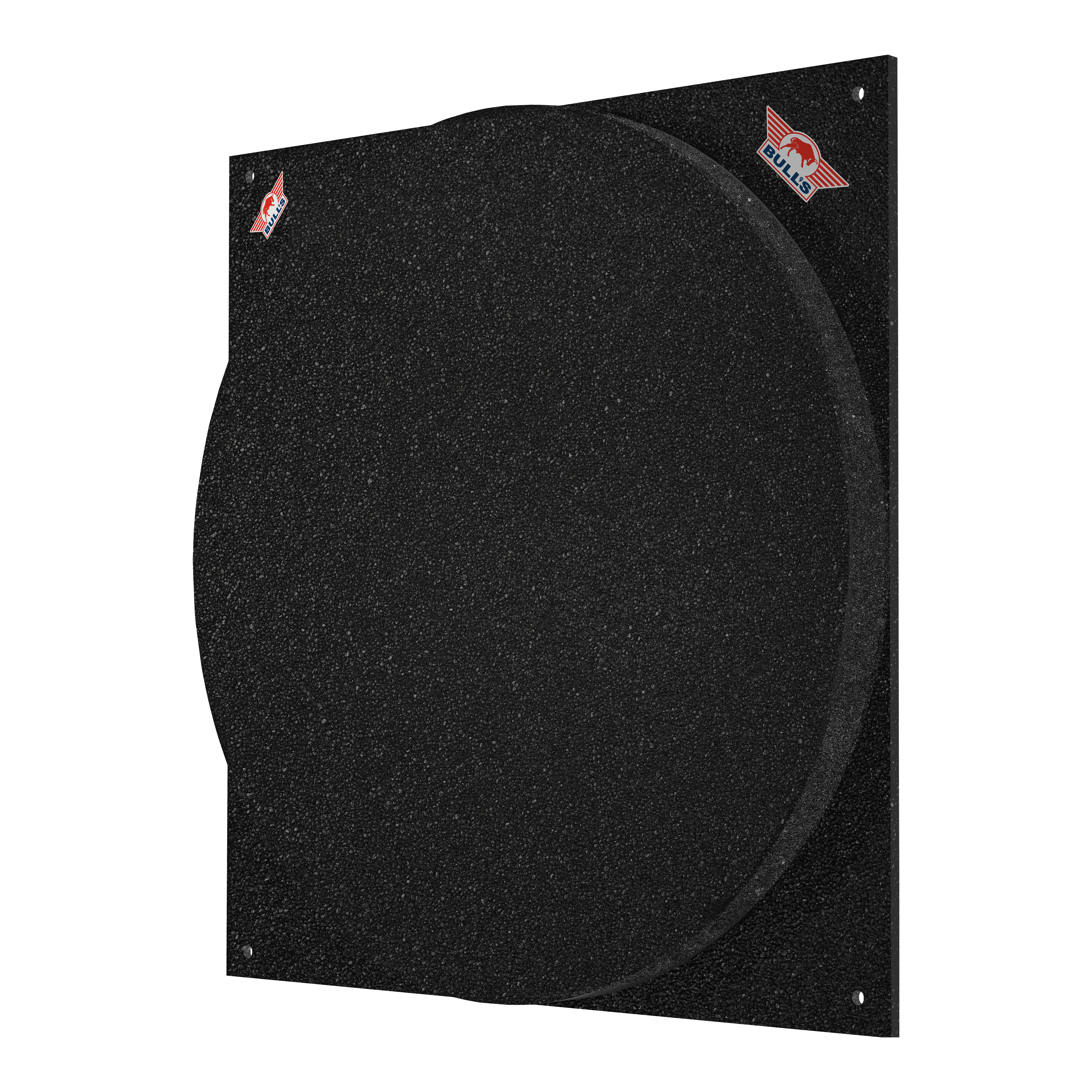 Silencieux de cible de fléchettes Bulls NL Das Bild zeigt das Produkt "Bulls NL Dartboard Silencer". Es handelt sich um eine schwarze Schallschutzmatte für eine Dartscheibe.