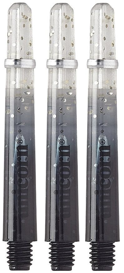 78972-Gripper-4-Elements-Black-Medium Das Bild zeigt drei Unicorn Gripper 4 Elements Two Tone Black Shafts. Die Shafts sind im unteren Bereich schwarz und werden nach oben hin transparent mit Glitzereffekt.