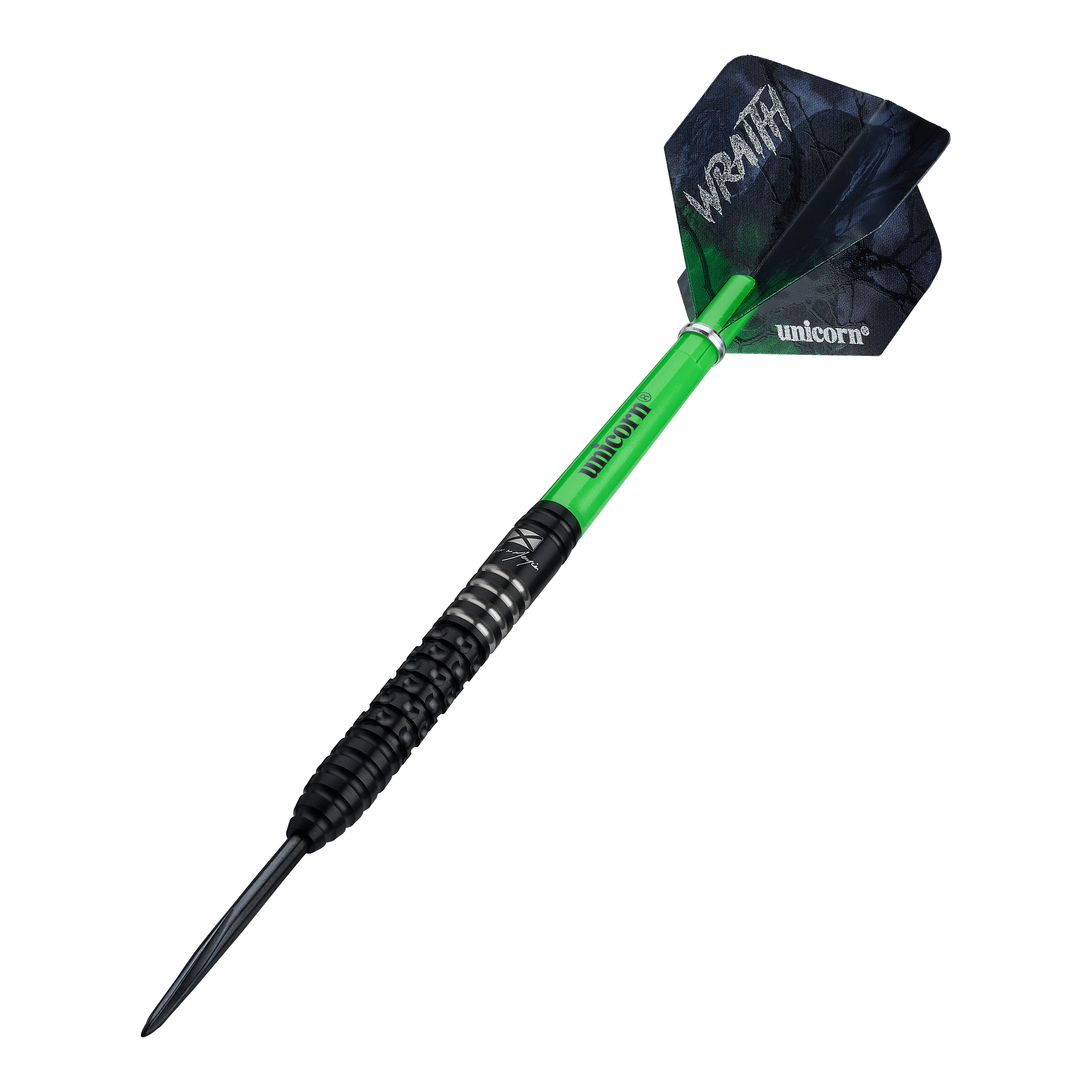 Fléchettes en acier Unicorn Wraith Cameron Menzies - 23 g Das Bild zeigt die Unicorn Wraith Cameron Menzies Steeldarts - 23g. Diese Darts haben eine spezielle Form für präzises Werfen.