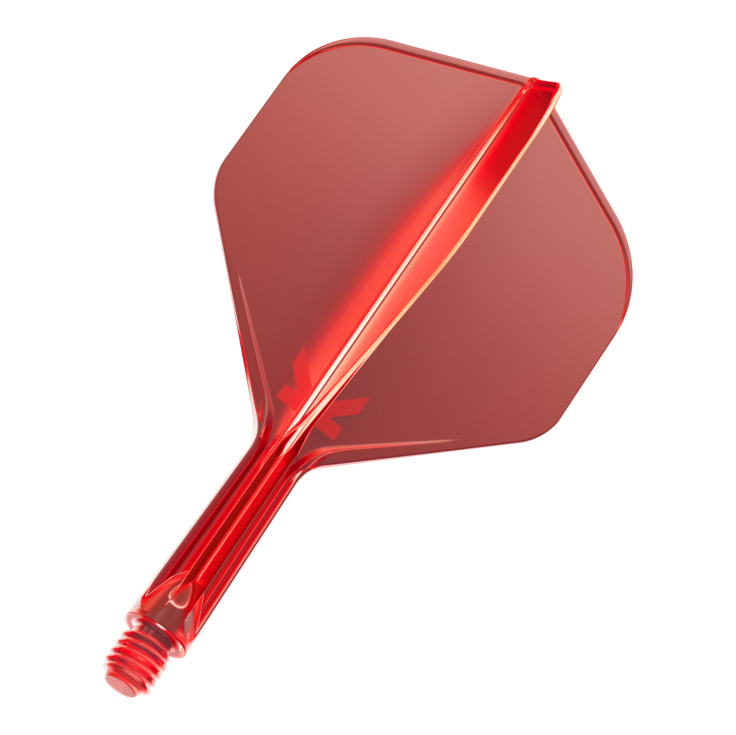 Système de vol standard Target K-Flex No2 - Rouge Das Bild zeigt eine rote Dartflügel-Kombination mit integriertem Schaft. Die Oberfläche ist glänzend und leicht transparent.