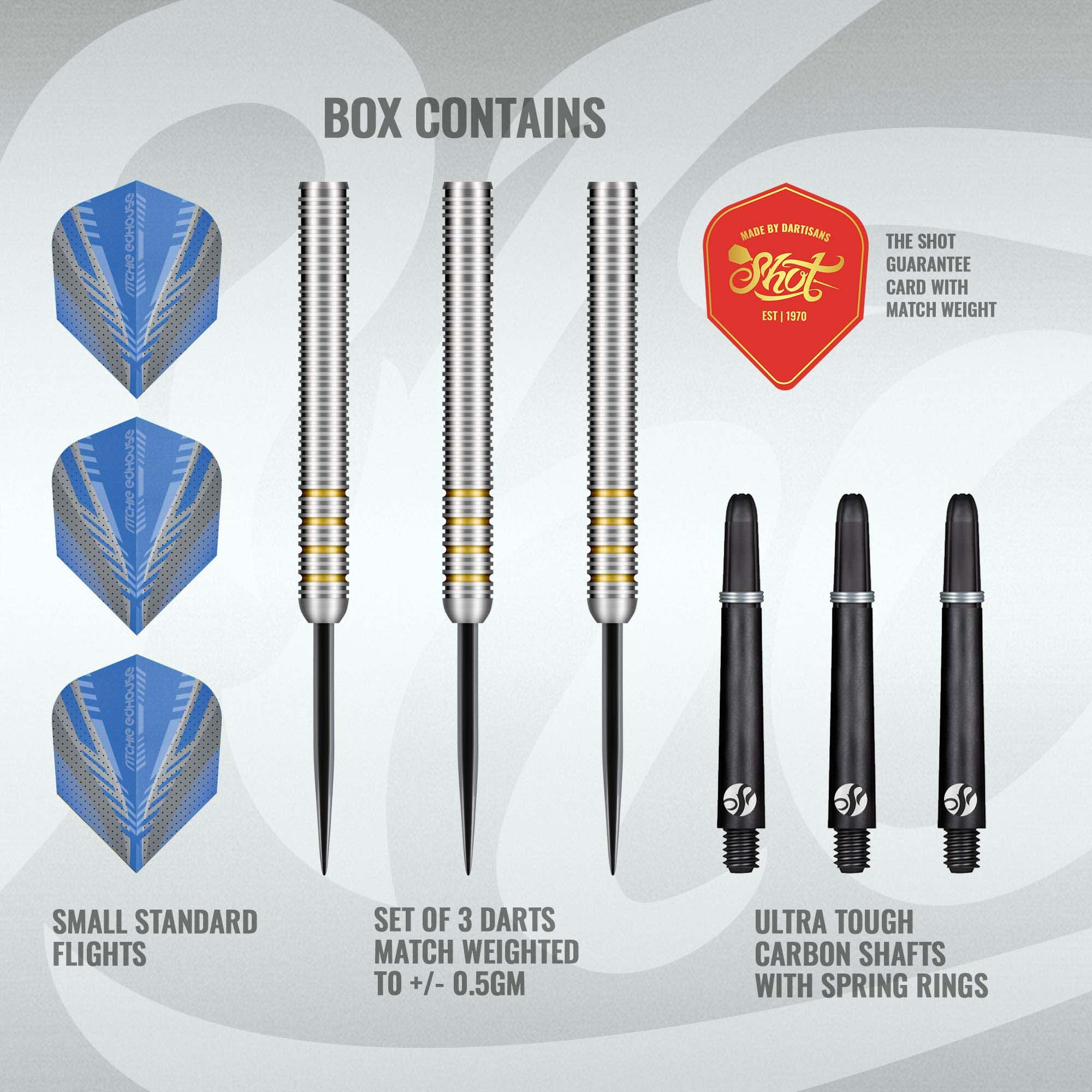 Fléchettes en acier à noyau Ritchie Edhouse Auf dem Bild sind die Shot Ritchie Edhouse Core Steeldarts zu sehen. Dieses Produkt ist speziell für Dartspieler entwickelt.