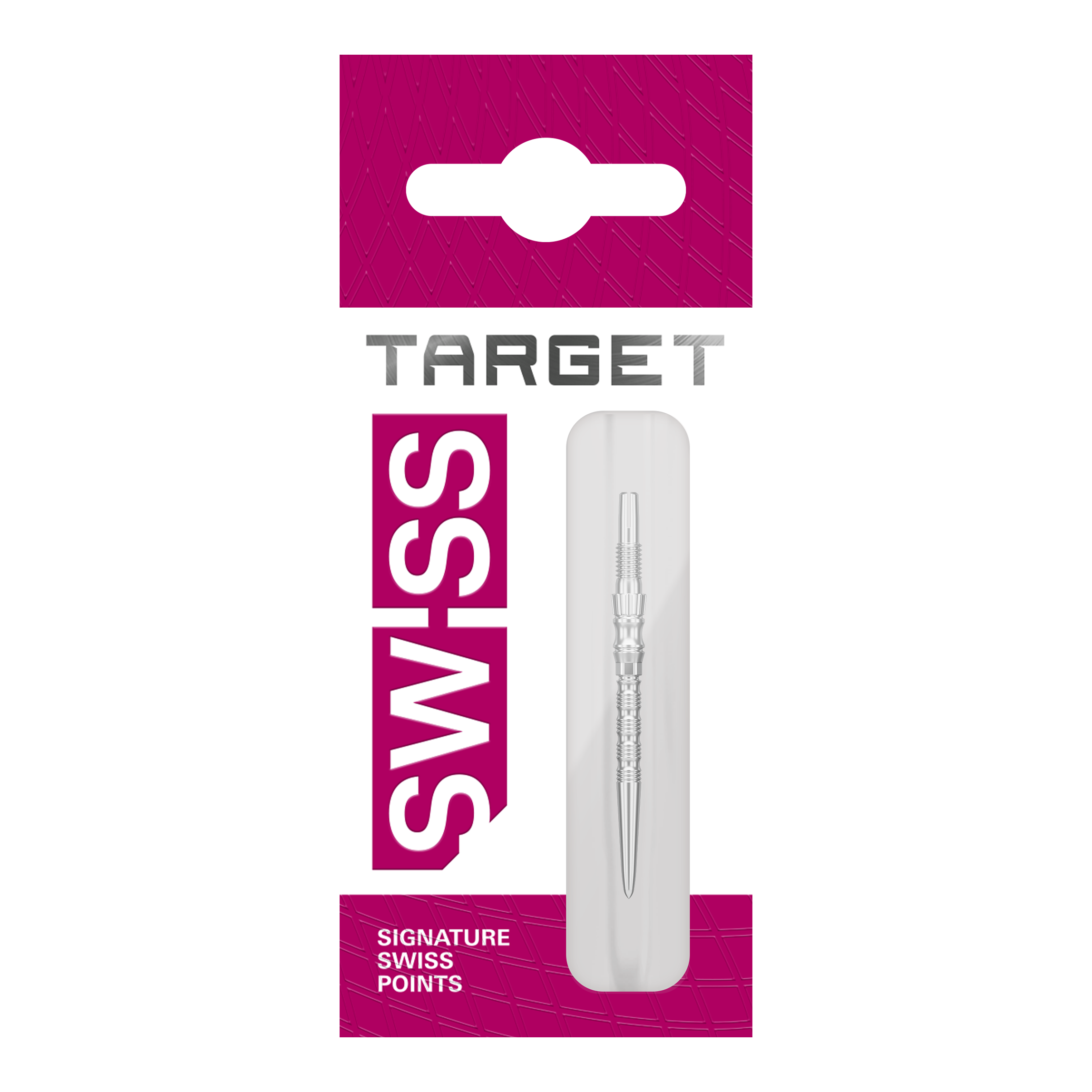 Pointes de fléchettes en acier Target Signature Swiss Point TRB - argent Drei silberne Dartspitzen liegen nebeneinander. Das Bild zeigt vermutlich 'Target SwissPoint Signature TRB Dartspitzen' mit einer Länge von 30 mm.