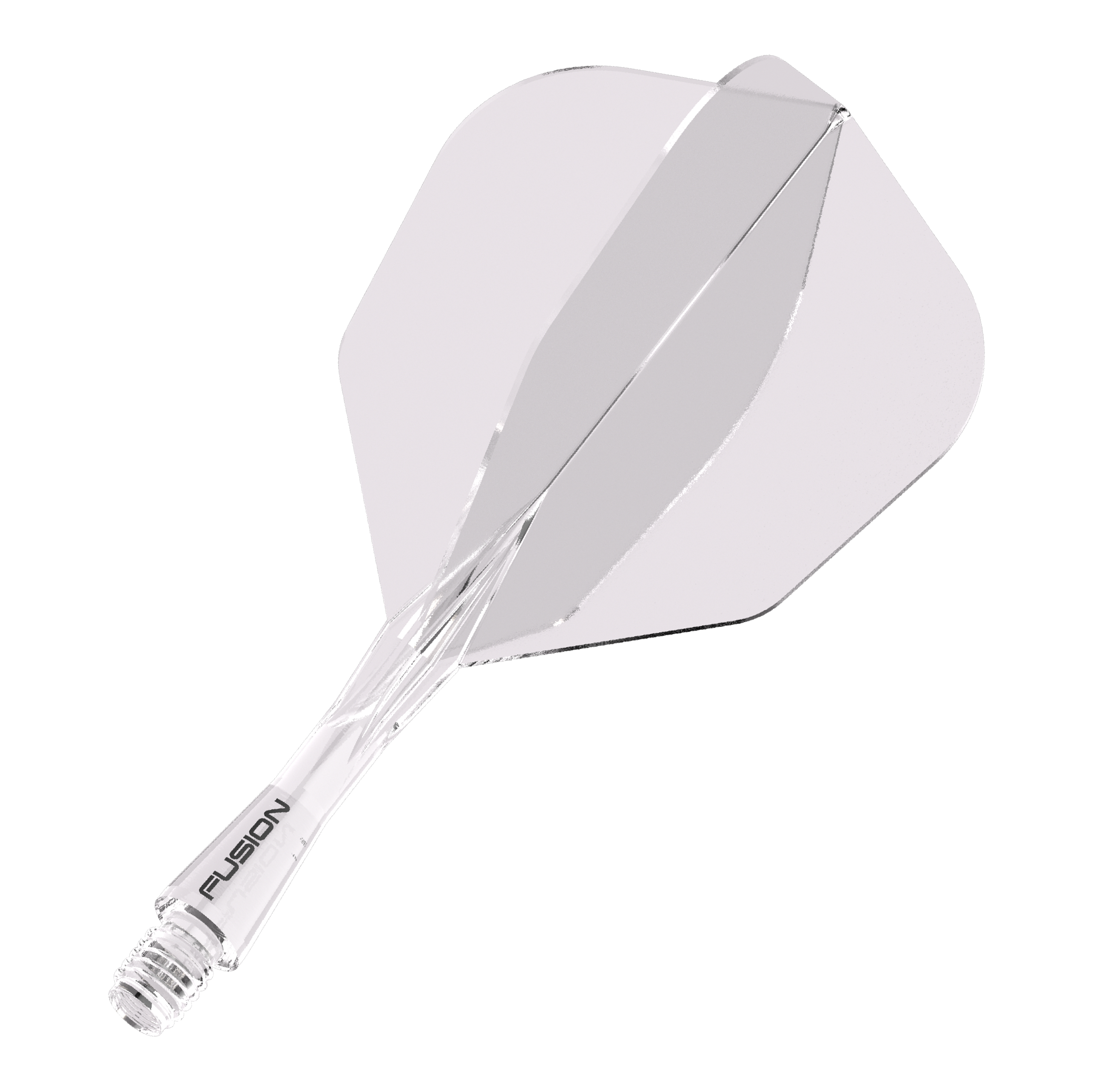 Système d'arbre de vol Winmau Fusion n° 6 transparent Das Bild zeigt das Produkt "Winmau Fusion Flight-Shaft-System No6 Clear". Es handelt sich um ein durchsichtiges Flight- und Schaftsystem für Dartpfeile.