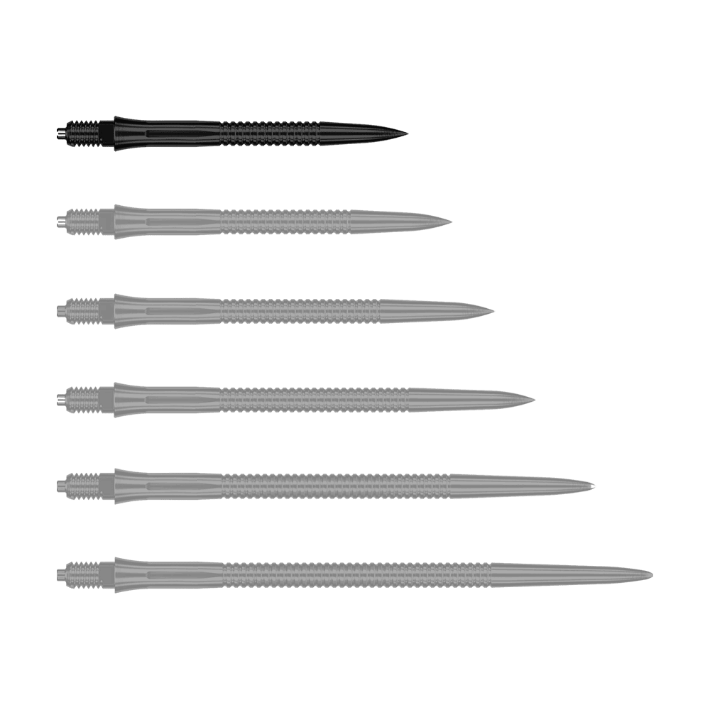 Embouts de fléchettes Caliburn EZ-EVO - Rainurés - Noirs Hier sieht man eine weitere EVO201 Caliburn EZ-EVO Dartspitze mit Rillen in Schwarz und einer Länge von 28 mm. Die Spitze ist speziell für Dartspieler geeignet.