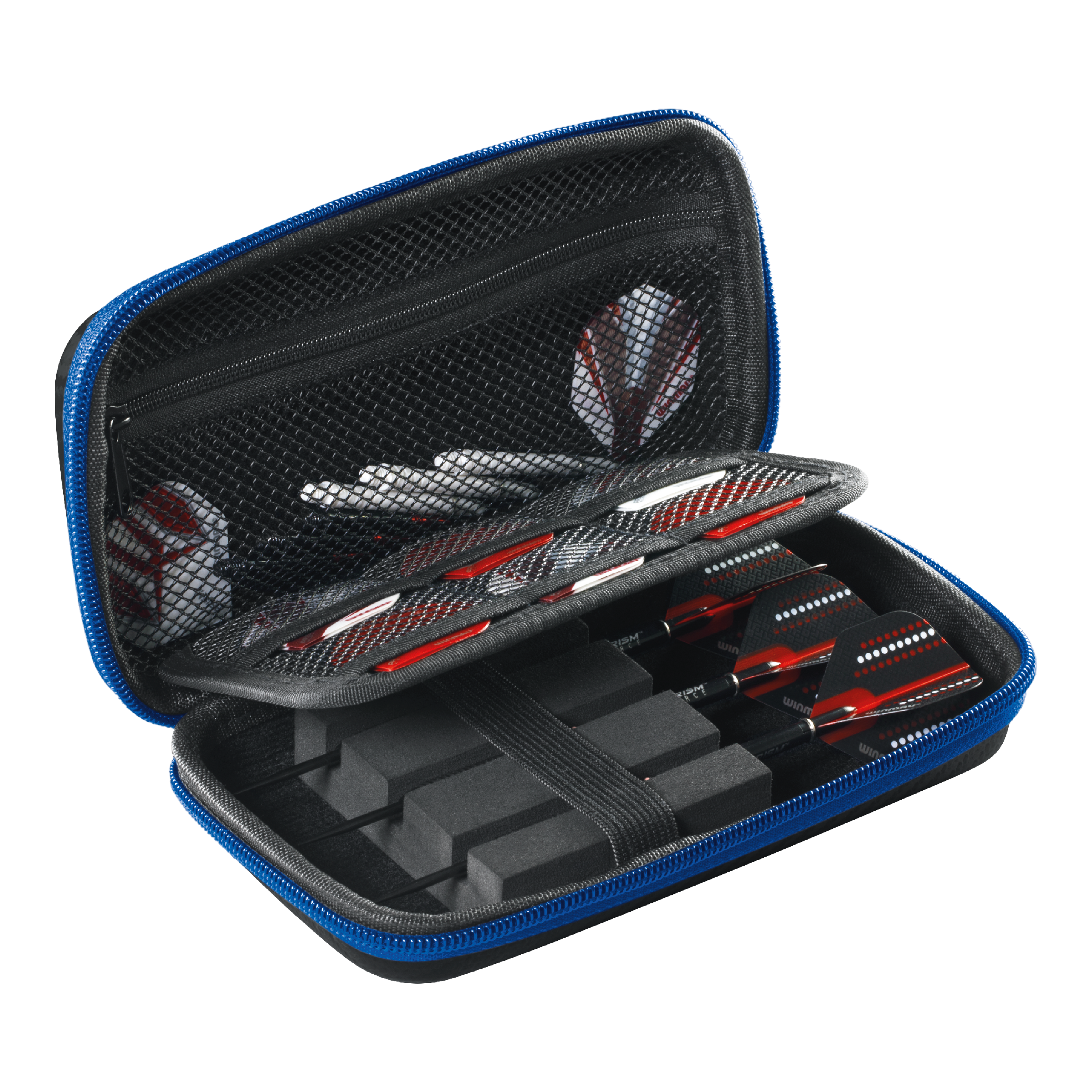 Étui à fléchettes Winmau PDC Dies ist ein Winmau PDC Dartcase mit einem blauen Reißverschluss. Im Inneren befinden sich Fächer und elastische Bänder für die sichere Aufbewahrung von Darts und Zubehör.