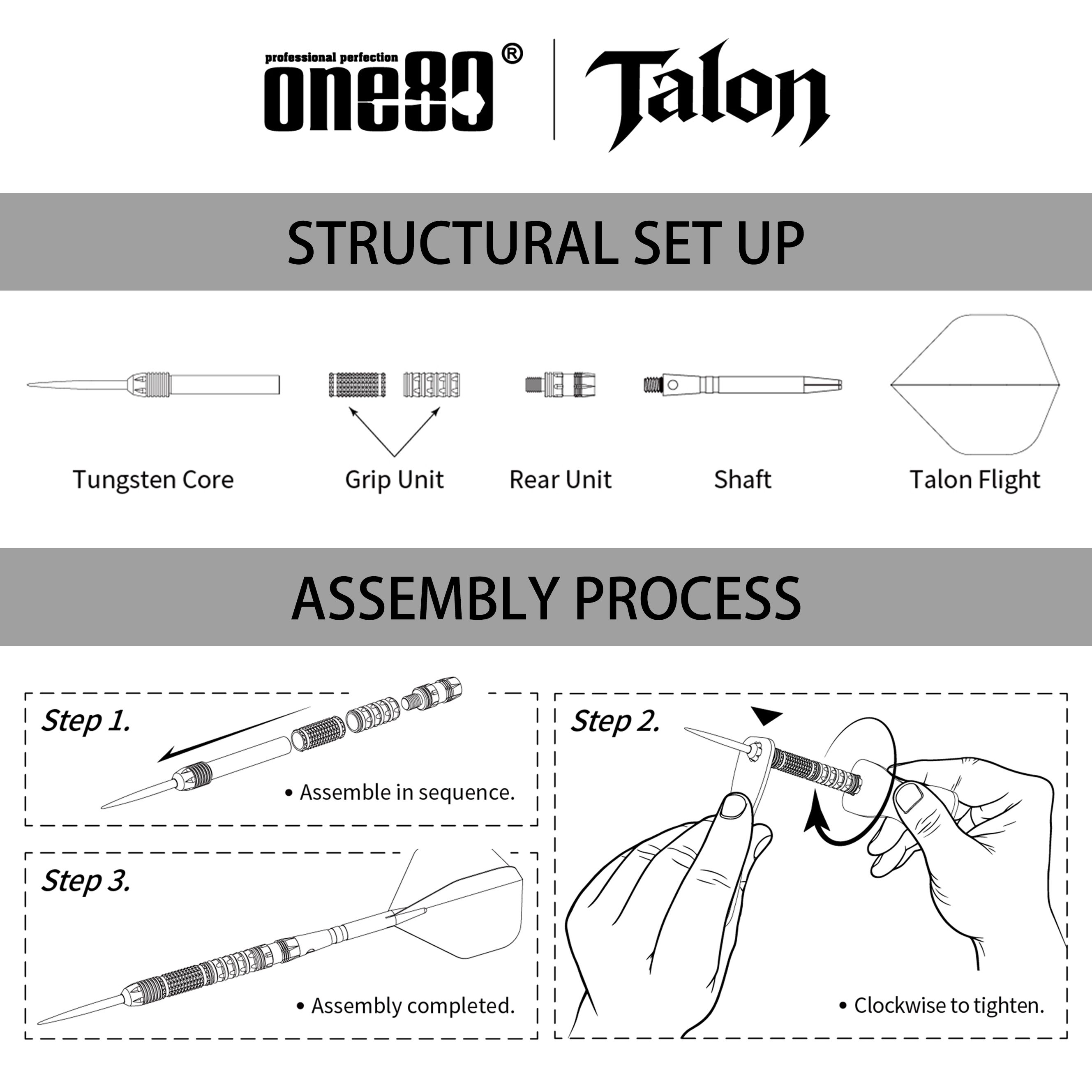 Fléchettes en acier One80 Talon T1 Abgebildet sind die One80 Talon Steeldarts. Diese Darts bieten eine hochwertige Verarbeitung und ein modernes Design.