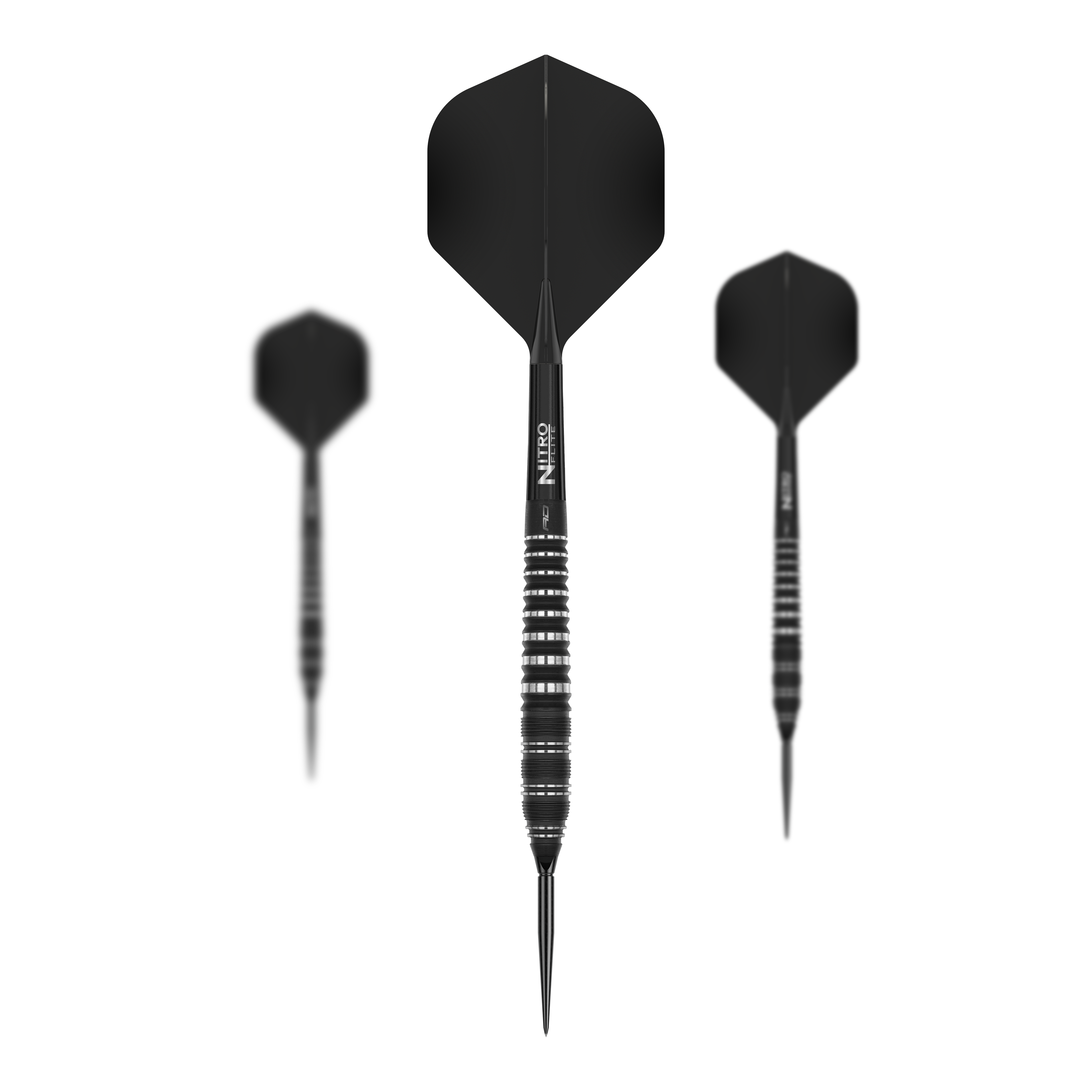 Fléchettes en acier Red Dragon Sable Torpedo Switch Point Dieses Bild zeigt die Red Dragon Sable Torpedo Switch Point Steeldarts. Drei Darts sind nebeneinander angeordnet und deutlich sichtbar.