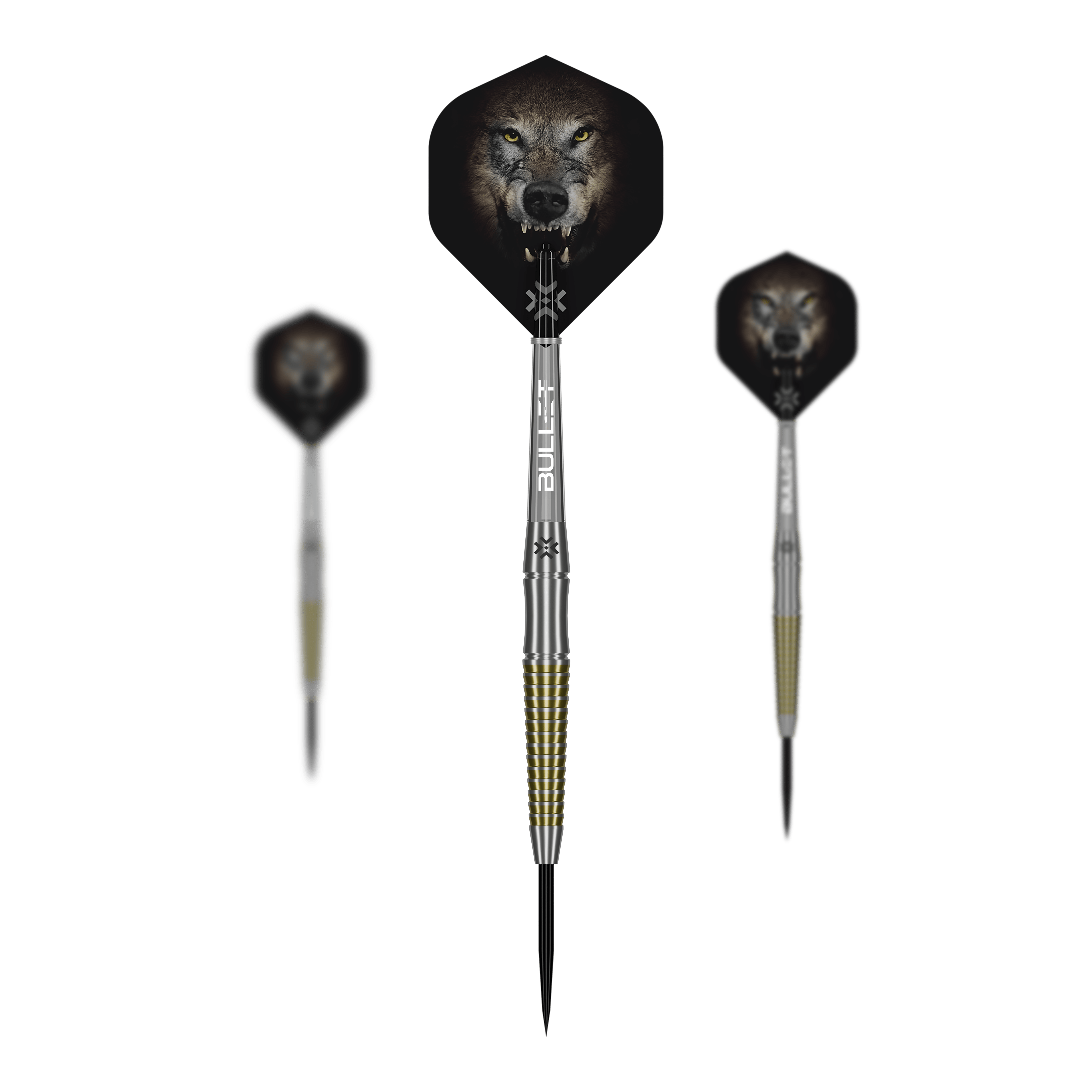 fléchettes en acier Bullet Fang Das Bild präsentiert ein Set der Bullet Fang Steeldarts. Mehrere Darts sind als Set zusammen abgebildet.