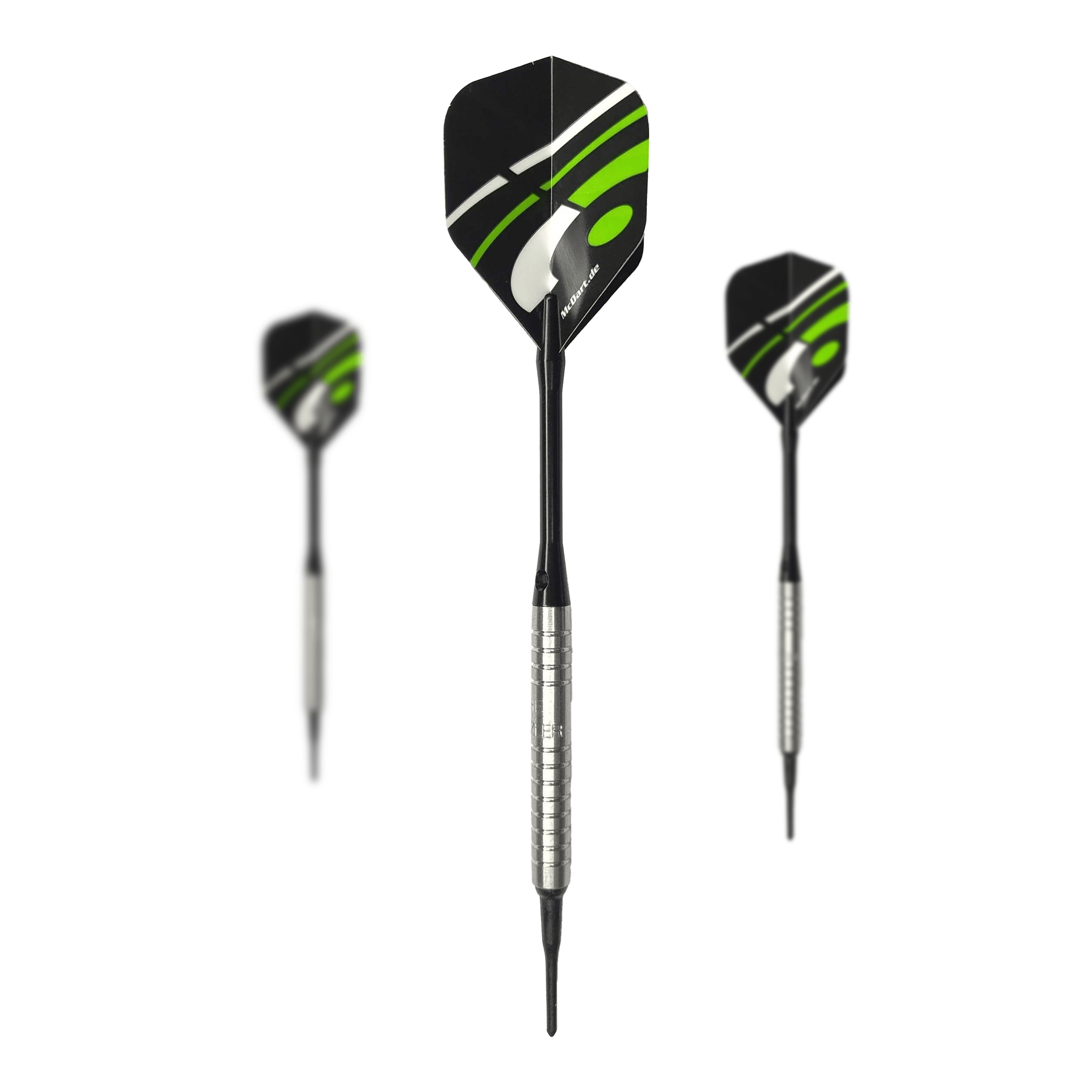 Fléchettes souples McDart 85 Tungstène V16 - 16,5 g Mehrere McDart 85er Tungsten V16 Softdarts - 16,5g sind als Set dargestellt. Die Details sind klar zu erkennen.