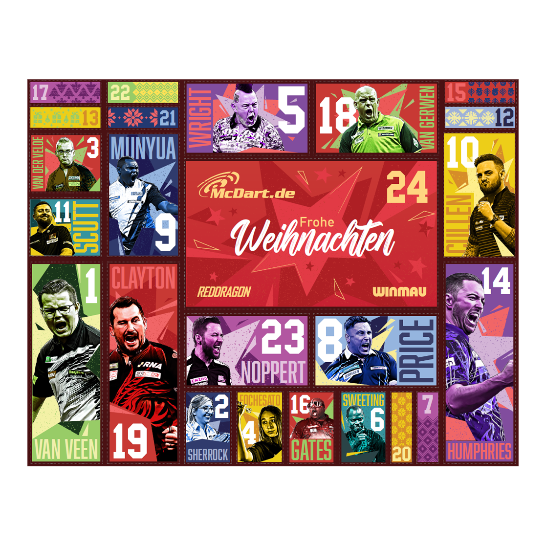Calendrier de l'Avent McDart Steel Darts 2026 Der McDart Steel-Darts Adventskalender 2026 ist auf diesem Bild zu sehen. Die Verpackung zeigt attraktive Darts-Motive und weihnachtliches Design.