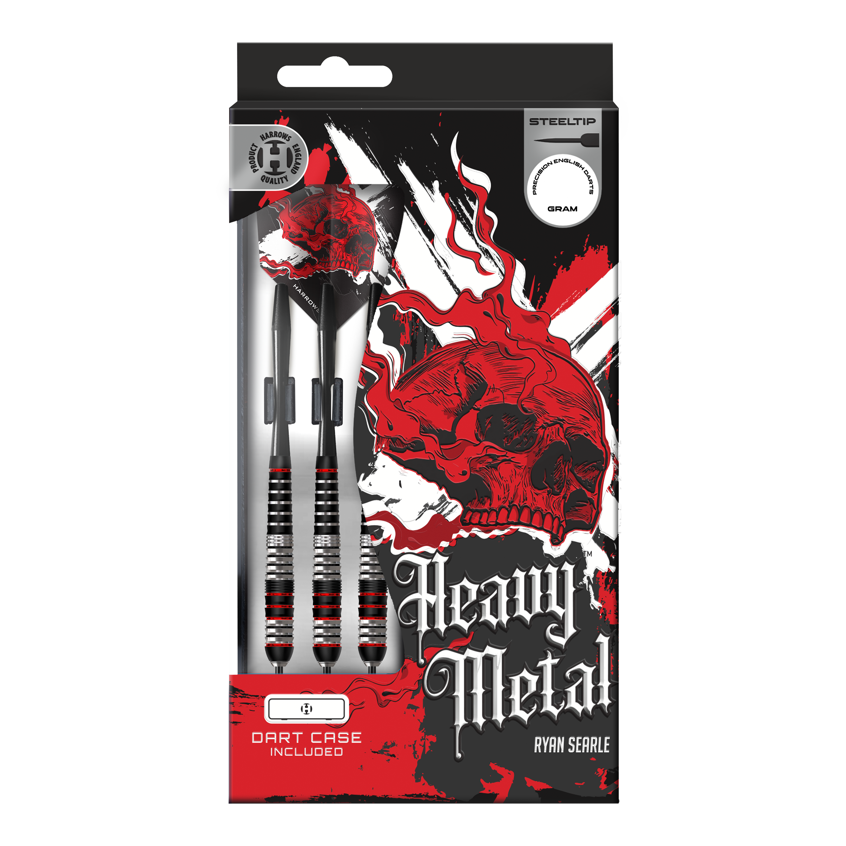 Fléchettes en laiton et acier Ryan Searle Heavy Metal Harrows Gezeigt werden die Harrows Heavy Metal Ryan Searle Brass Steeldarts. Dieses Set ist ideal für ambitionierte Dartspieler.