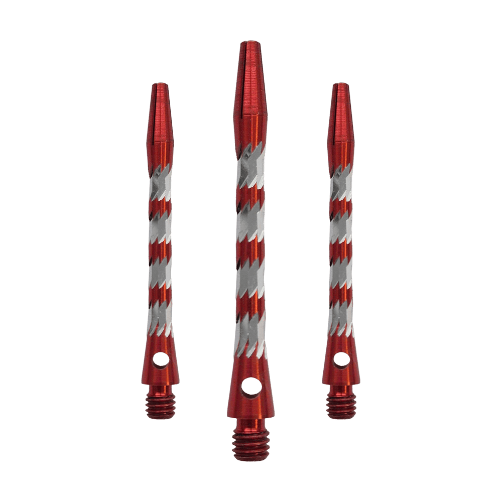 Tiges en aluminium Bulls NL Minor - Rouge - 46 mm Bulls NL Minor Aluminium Shafts in Rot, 46 mm lang. Das Bild zeigt ein Set roter Aluminiumschäfte für Dartpfeile.