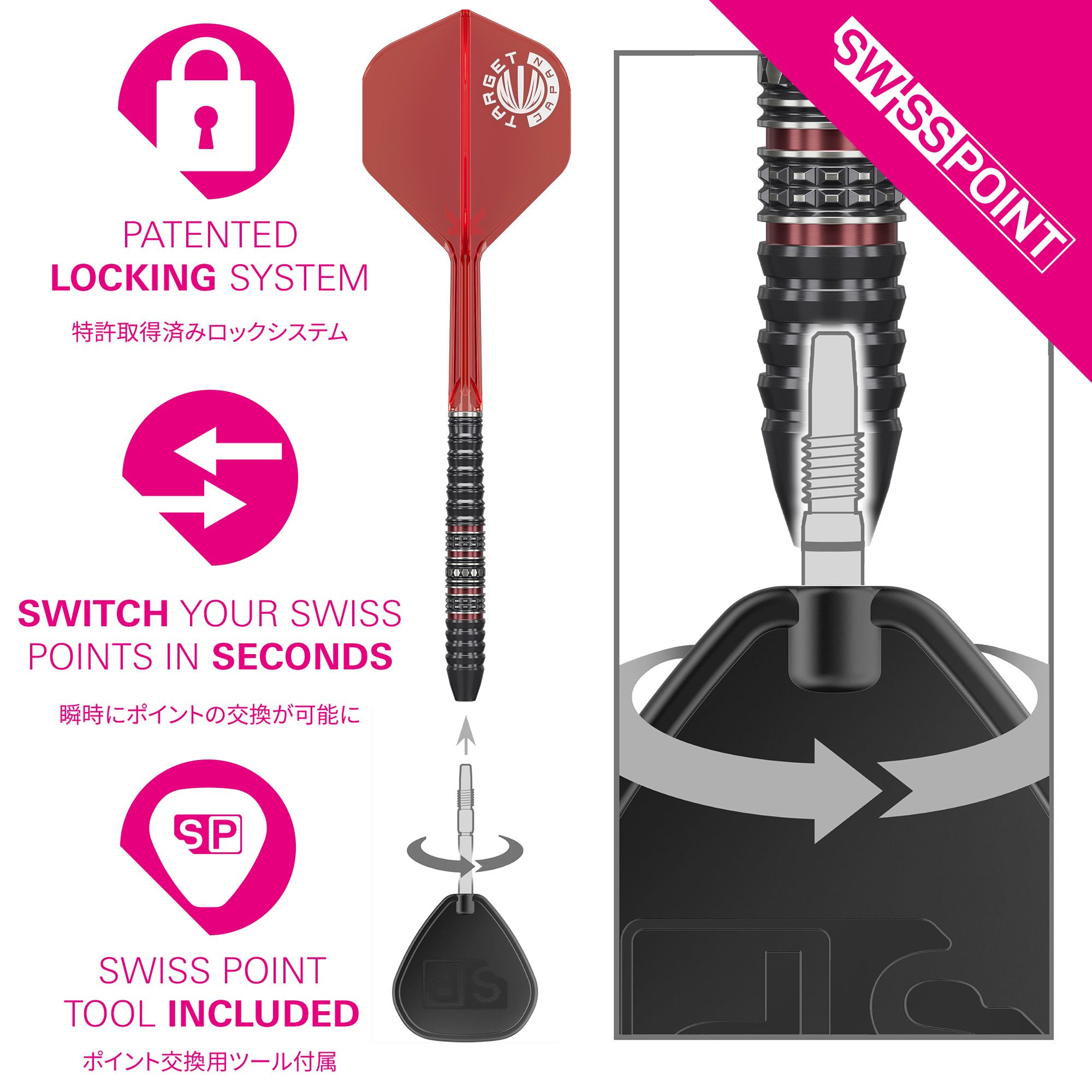 Target Japan Prime Series Diamond Kosuzu Iwao GEN4 Fléchettes en acier à pointe suisse Das Produkt ist Target Japan Prime Series Diamond Kosuzu Iwao GEN4 Swiss Point Steeldarts. Diese Steeldarts sind aus robusten Materialien hergestellt und für ambitionierte Dartspieler gedacht.