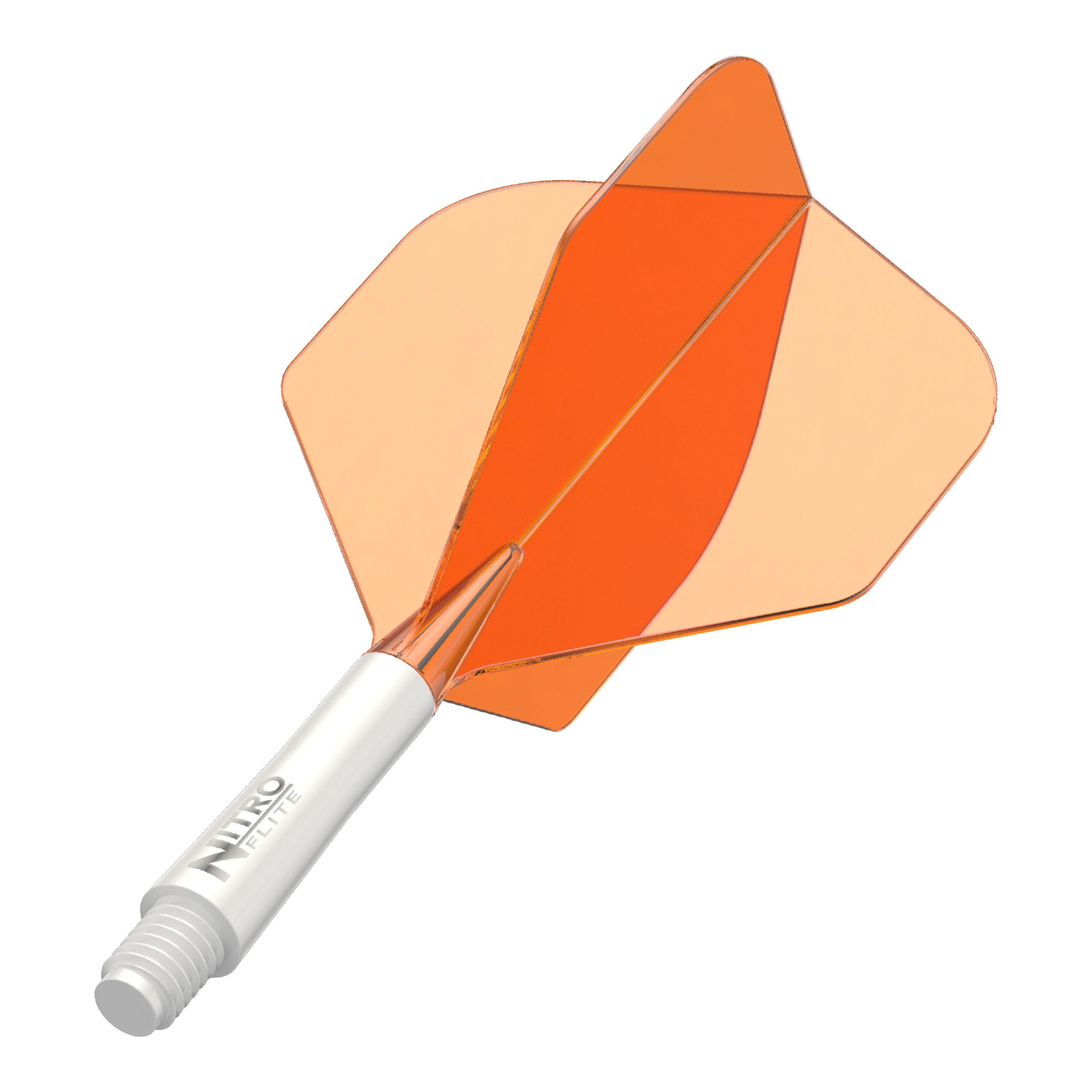 Ailettes Red Dragon Nitroflite à tige blanche et ailettes orange n° 2 Abgebildet ist ein Dart-Schäfte-Set mit weißem Schaft und orangen Flights. Das Produkt scheint ein Red Dragon Nitroflite Modell in kurzer Ausführung zu sein.