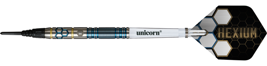 Fléchettes souples Unicorn Hexium Style 02 bleues et dorées - 21 g