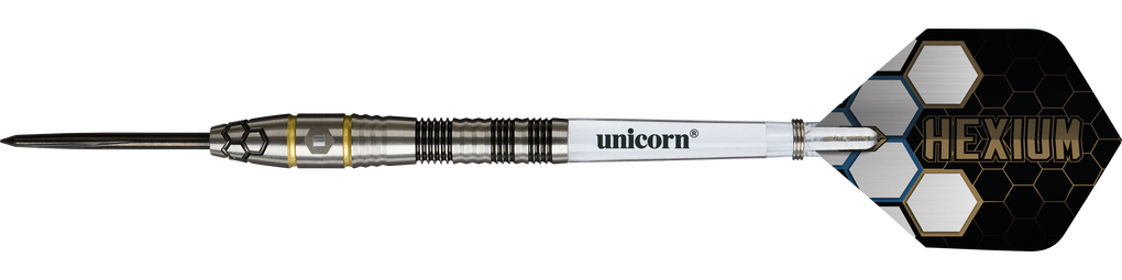Fléchettes en acier Unicorn Hexium Style 01 Noir et Or