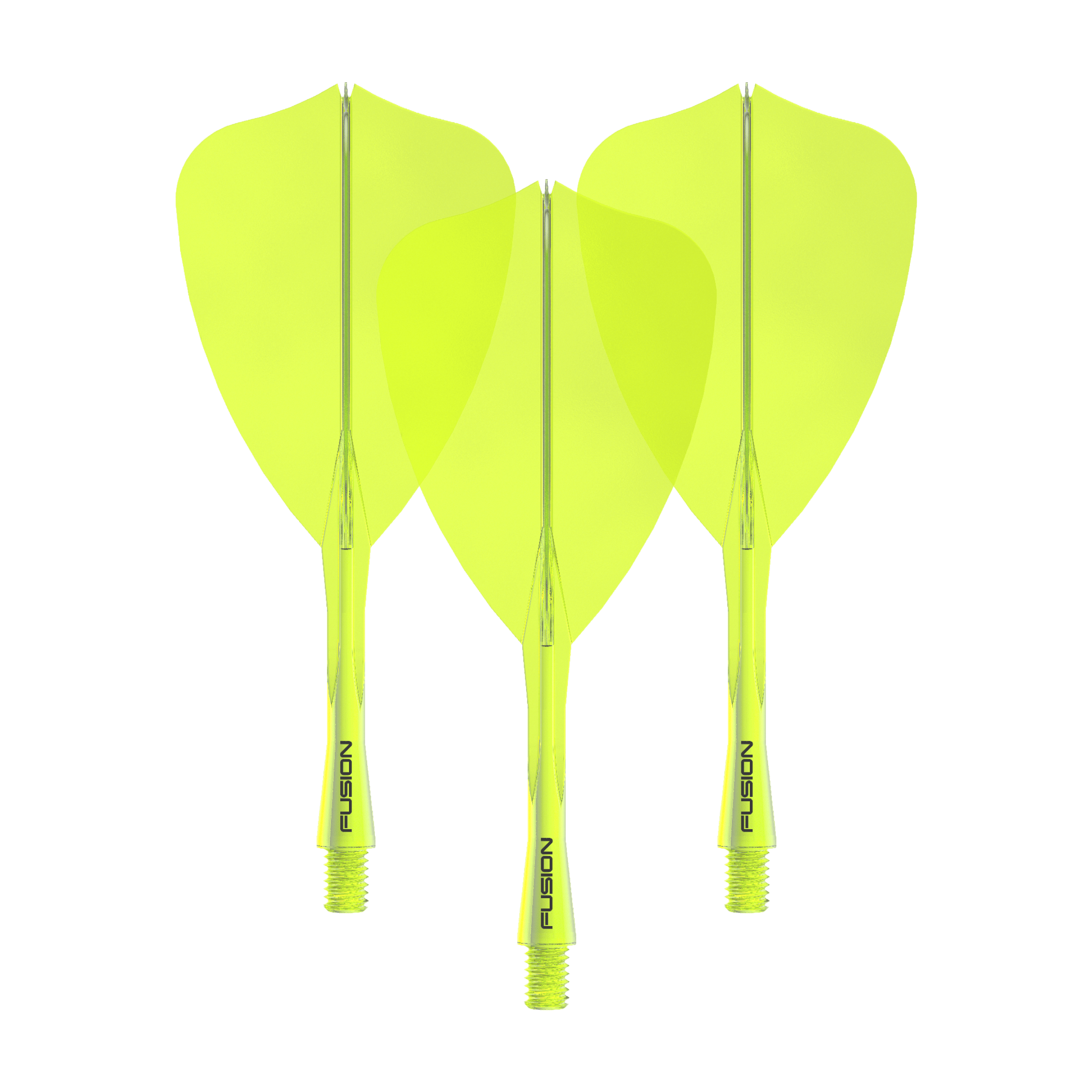 Système de vol Winmau Fusion Arrow Jaune fluo Dieses Bild zeigt das Winmau Fusion Flight Shaft System Arrow Set in Neongelb mit einer Länge von 28 mm. Zu sehen ist vermutlich ein komplettes Dartset.
