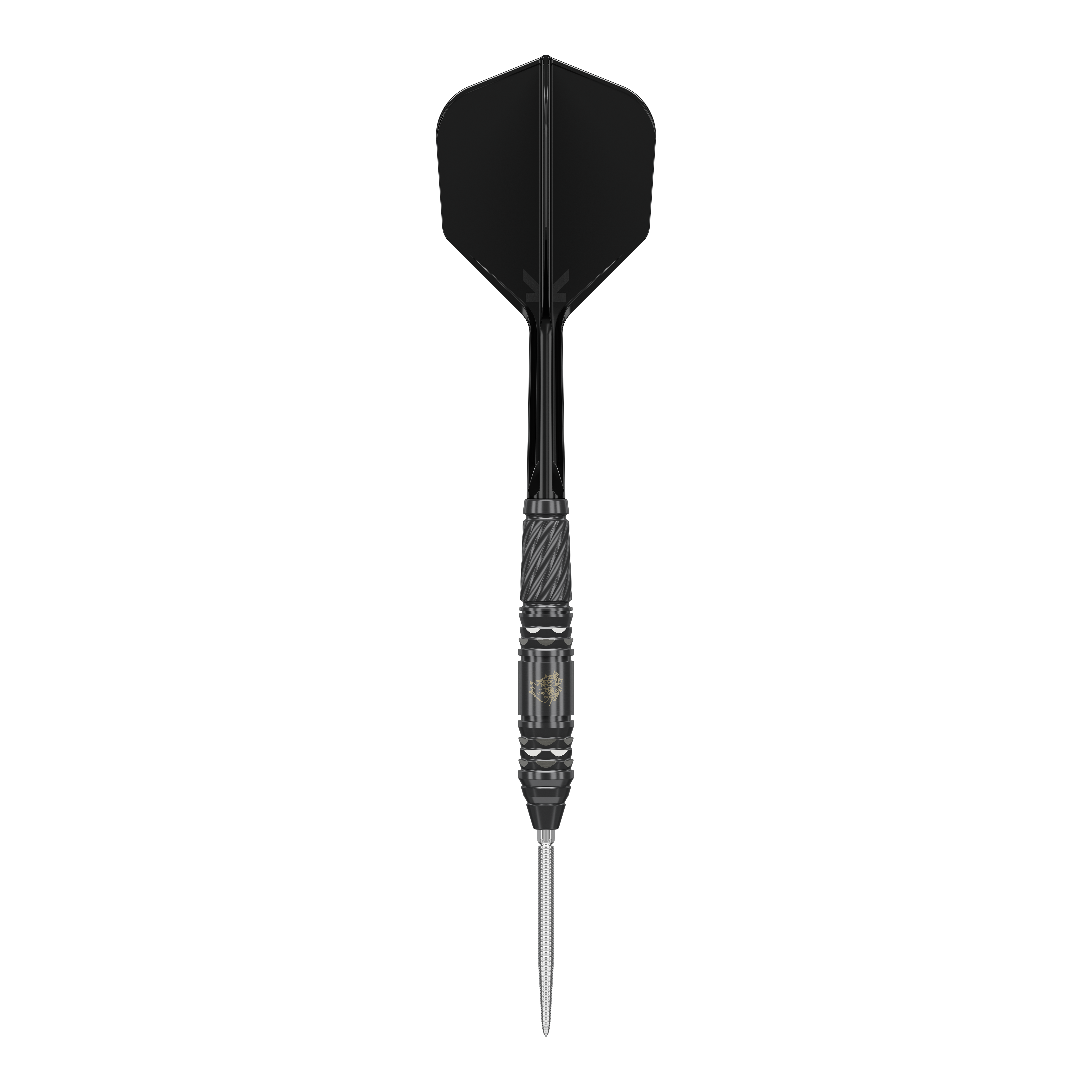 Fléchettes en acier Target Japan Black Marque Dragon GEN2 Swiss Point Das Bild zeigt einen Target Japan Black Marque Dragon GEN2 Swiss Point Steeldart. Der Dartpfeil hat ein elegantes, schwarzes Design mit einer strukturierten Griffzone und einer scharfen Spitze.